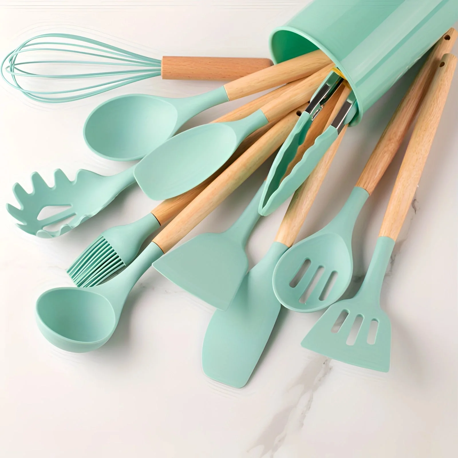Silicone Kitchen Utensil Set with Bamboo Handles 12 Piece Set - Image 8