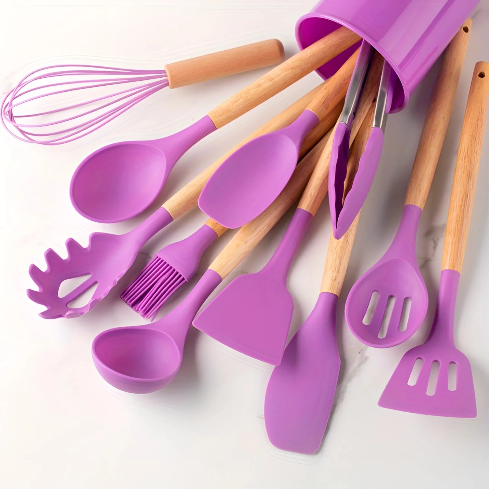 Silicone Kitchen Utensil Set with Bamboo Handles 12 Piece Set - Image 9