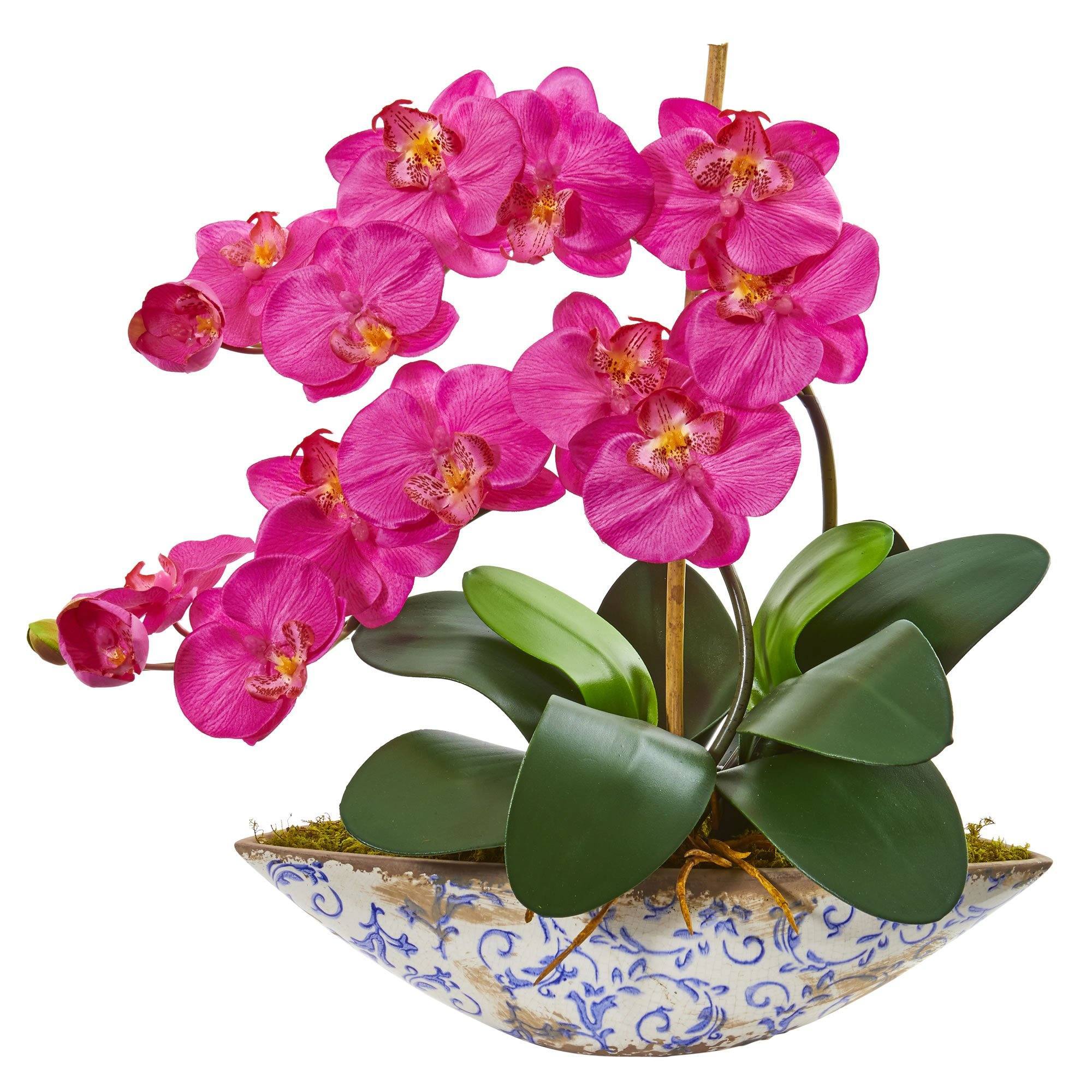 Silk Phalaenopsis Orchid Artificial Arrangement in Vase - Image 2