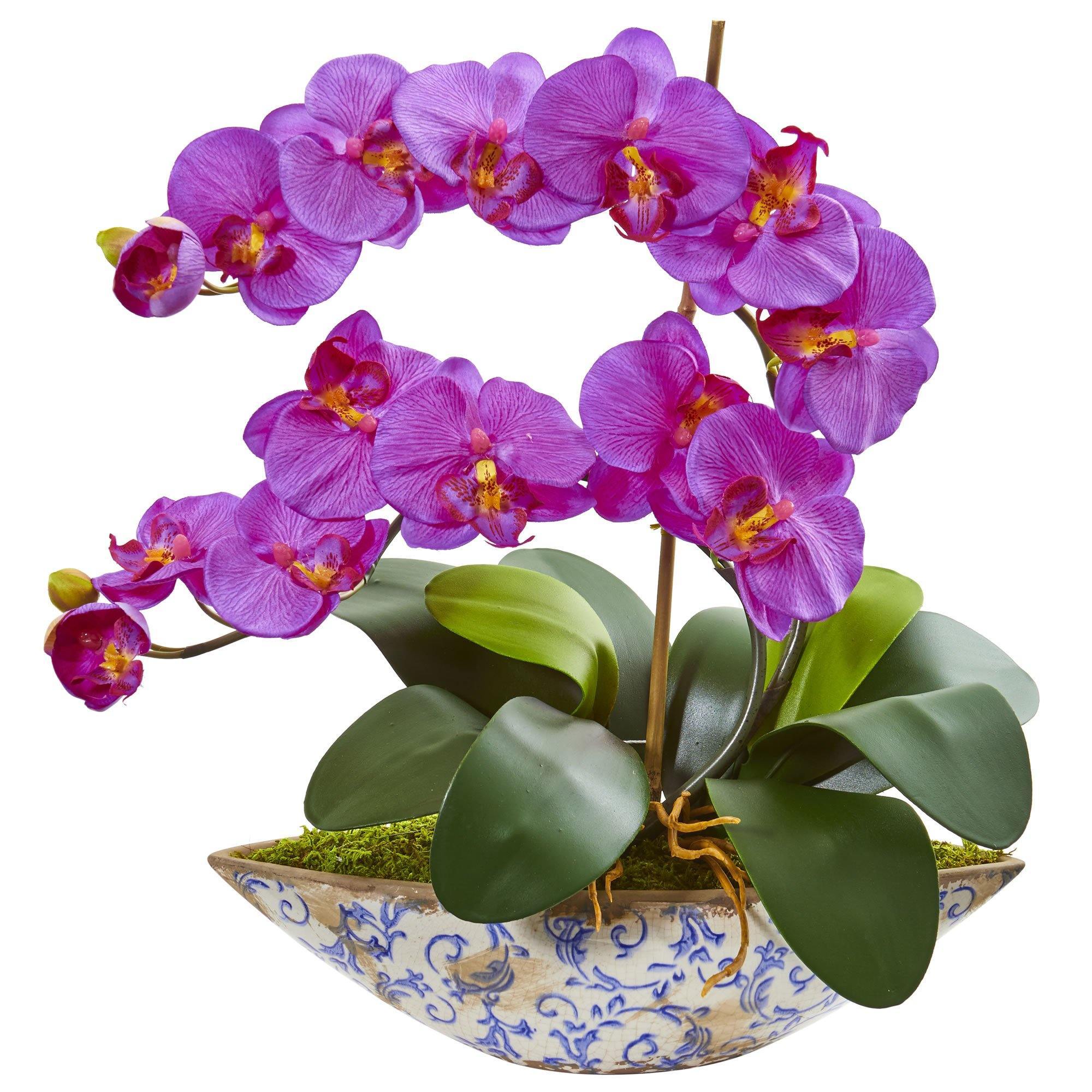 Silk Phalaenopsis Orchid Artificial Arrangement in Vase - Image 3