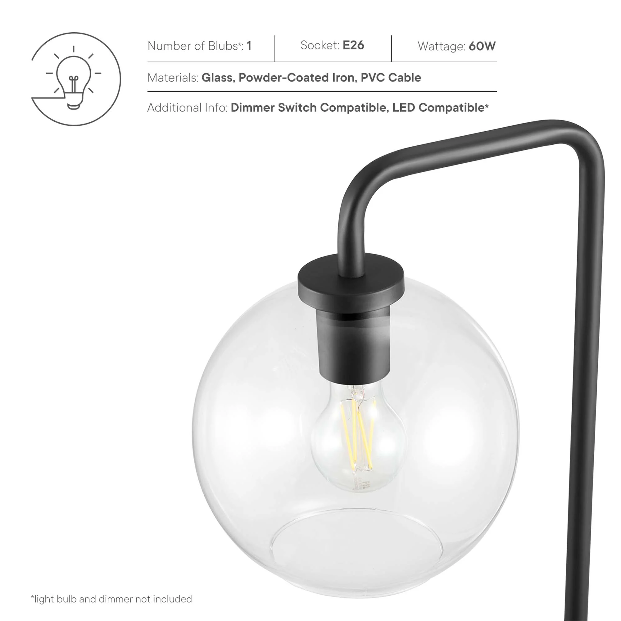 Silo Glass Globe Glass and Metal Floor Lamp by Modway - Image 12