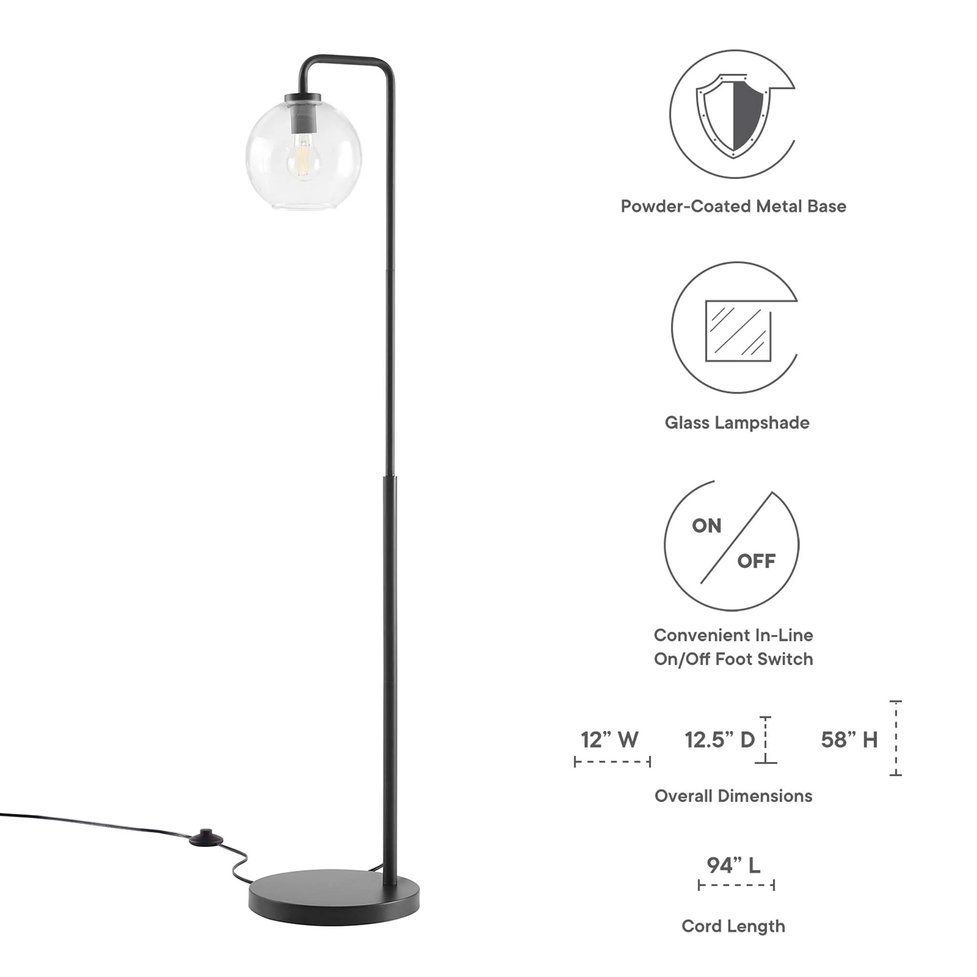 Silo Glass Globe Glass and Metal Floor Lamp by Modway - Image 13