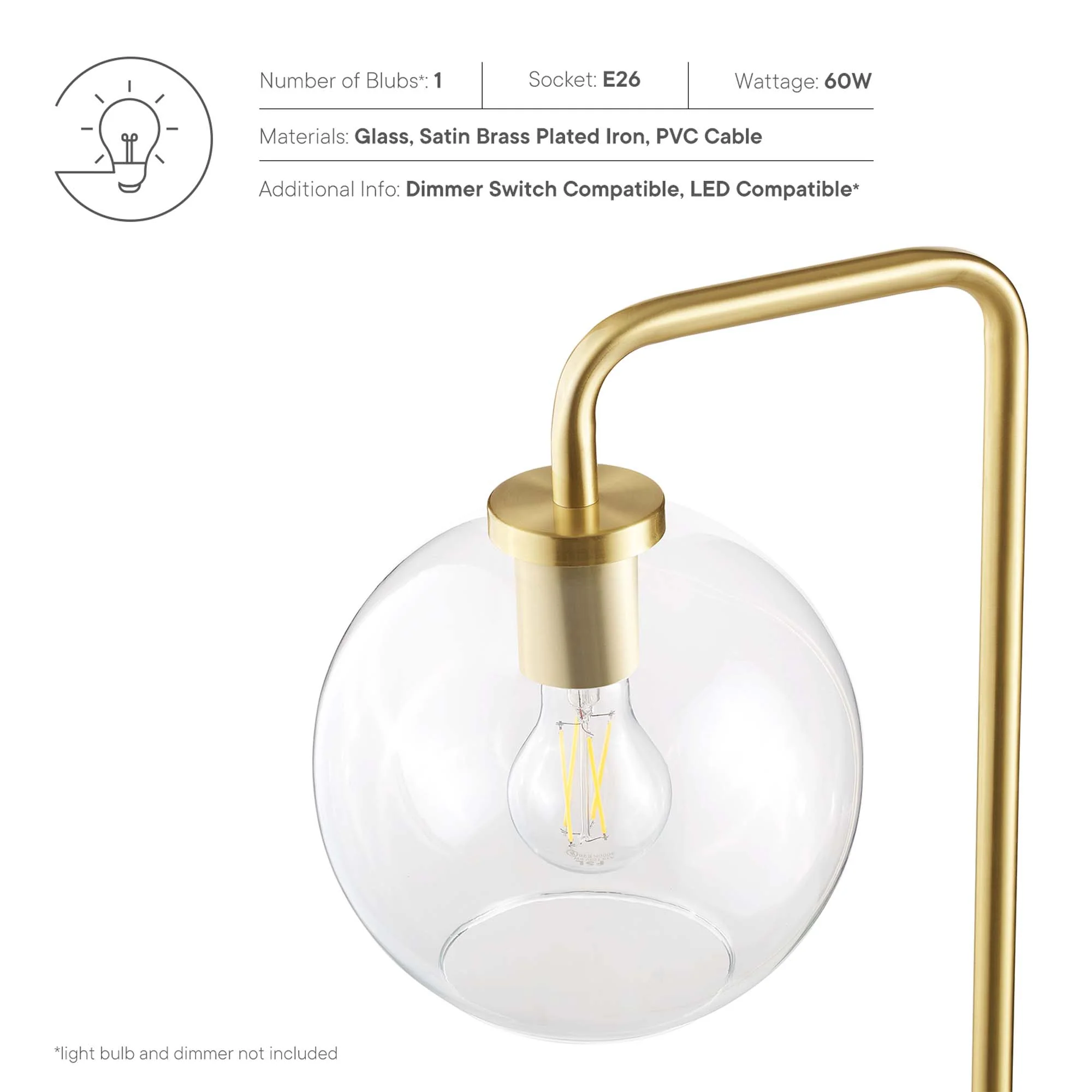 Silo Glass Globe Glass and Metal Floor Lamp by Modway - Image 3