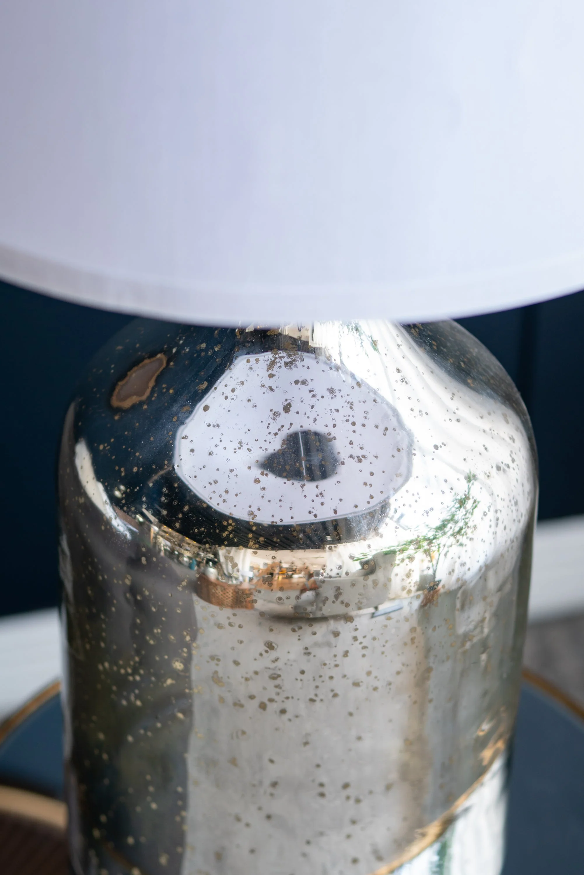 Silver Round Table Lamp with White Fabric Shade - Image 15
