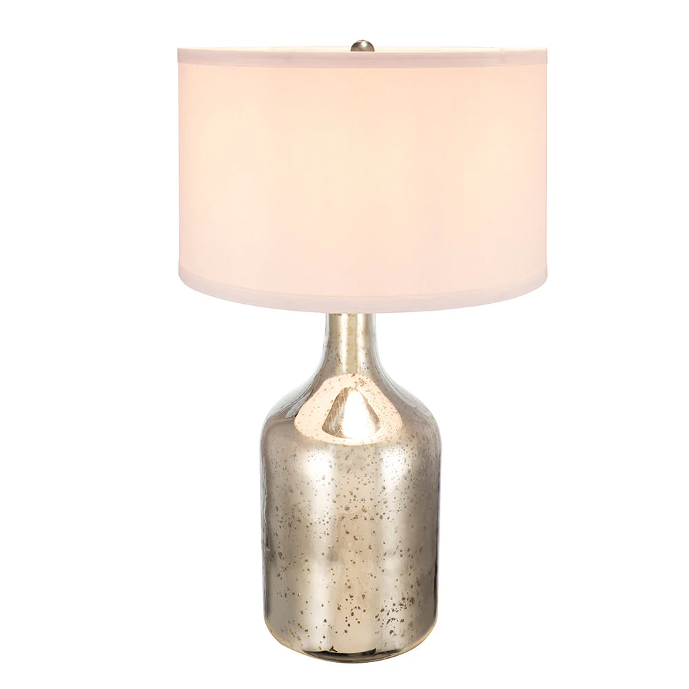 Silver Round Table Lamp with White Fabric Shade - Image 3