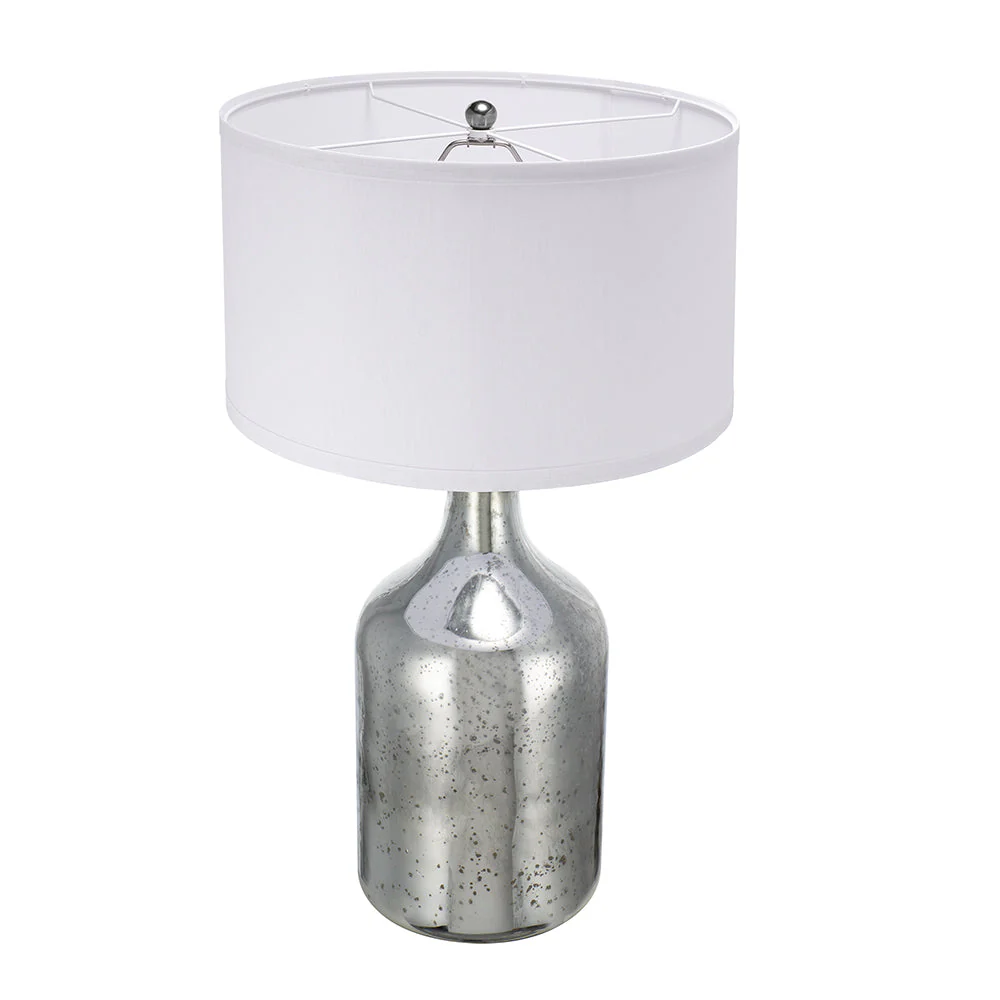 Silver Round Table Lamp with White Fabric Shade - Image 4