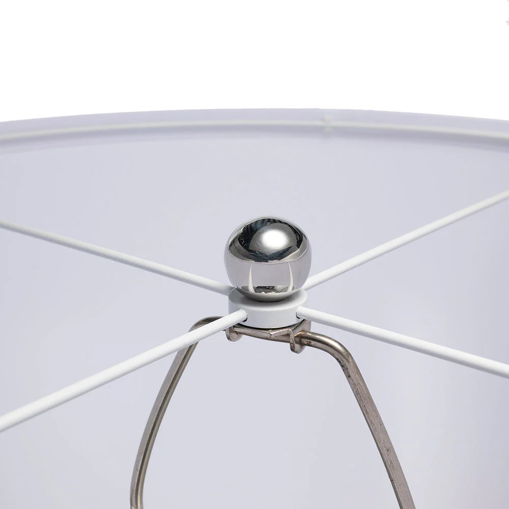 Silver Round Table Lamp with White Fabric Shade - Image 5