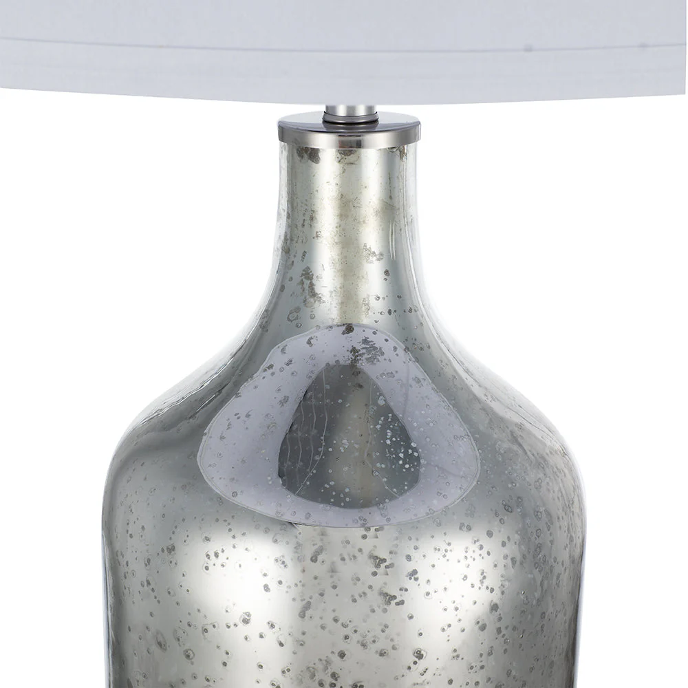 Silver Round Table Lamp with White Fabric Shade - Image 6