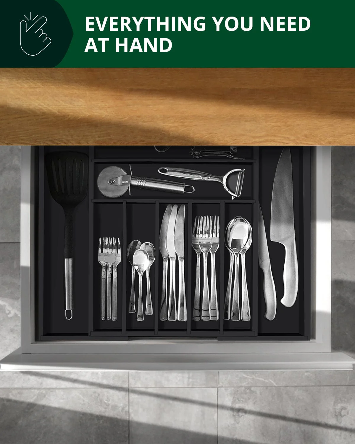 Silverware Drawer Organizer Black 9 Slots - Image 3