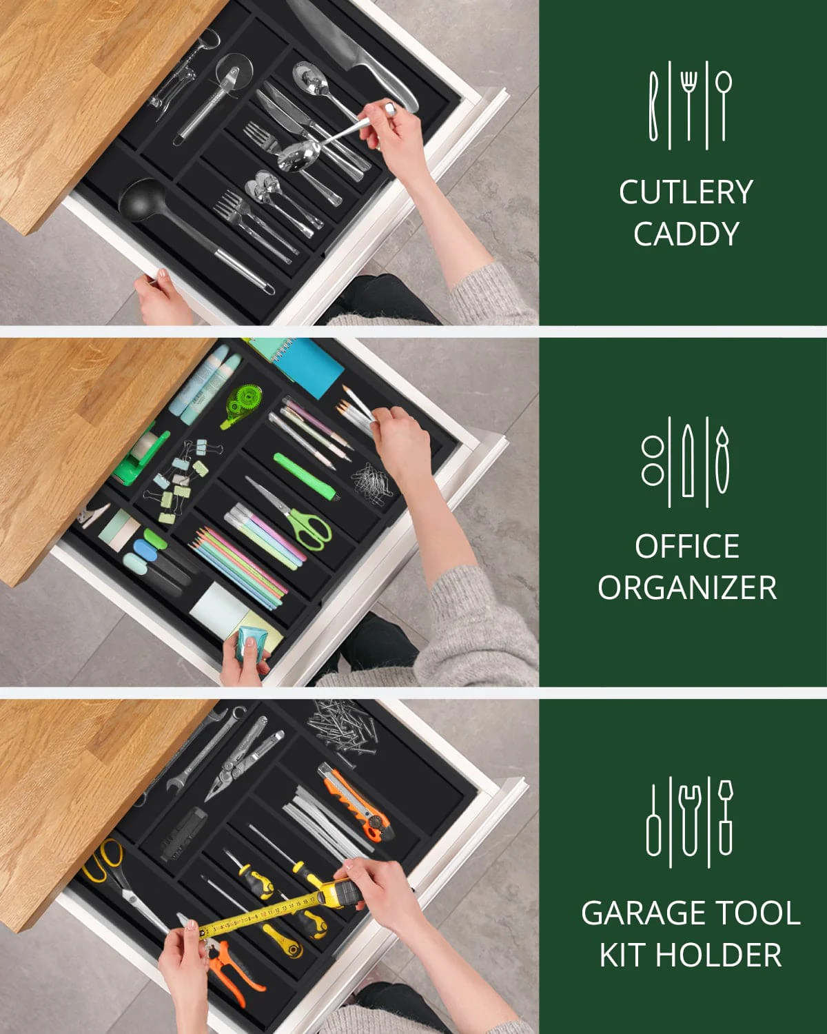 Silverware Drawer Organizer Black 9 Slots - Image 4