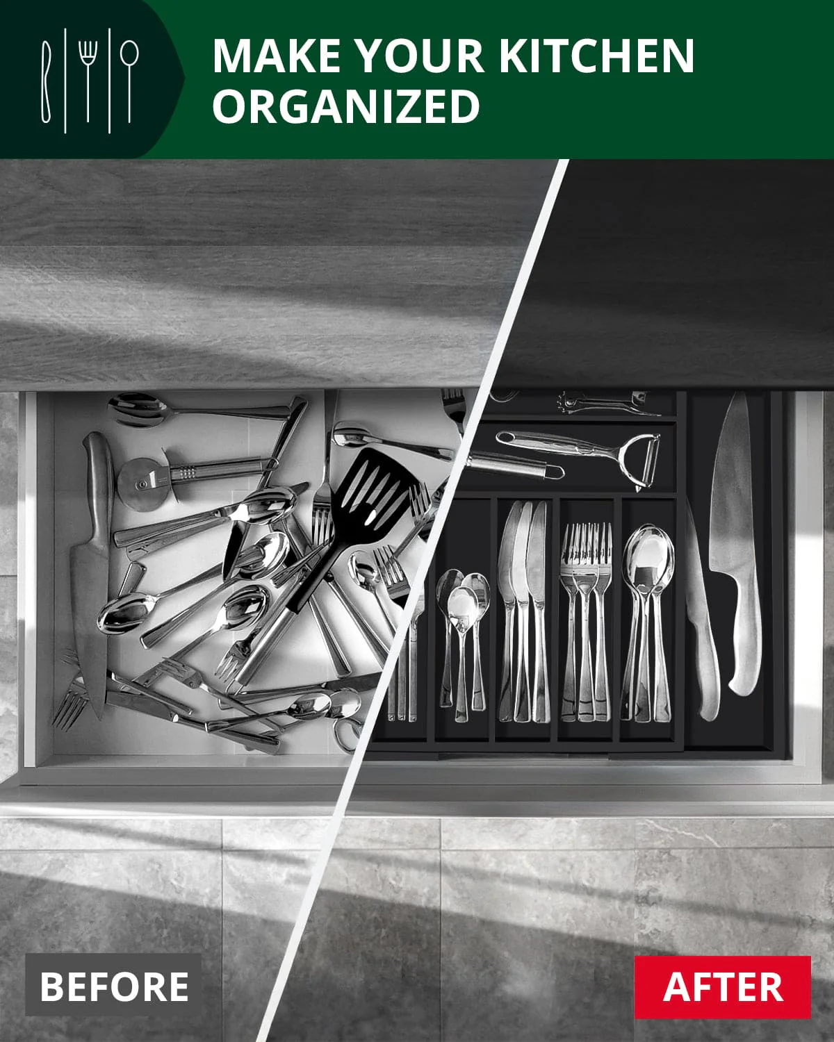 Silverware Drawer Organizer Black 9 Slots - Image 6