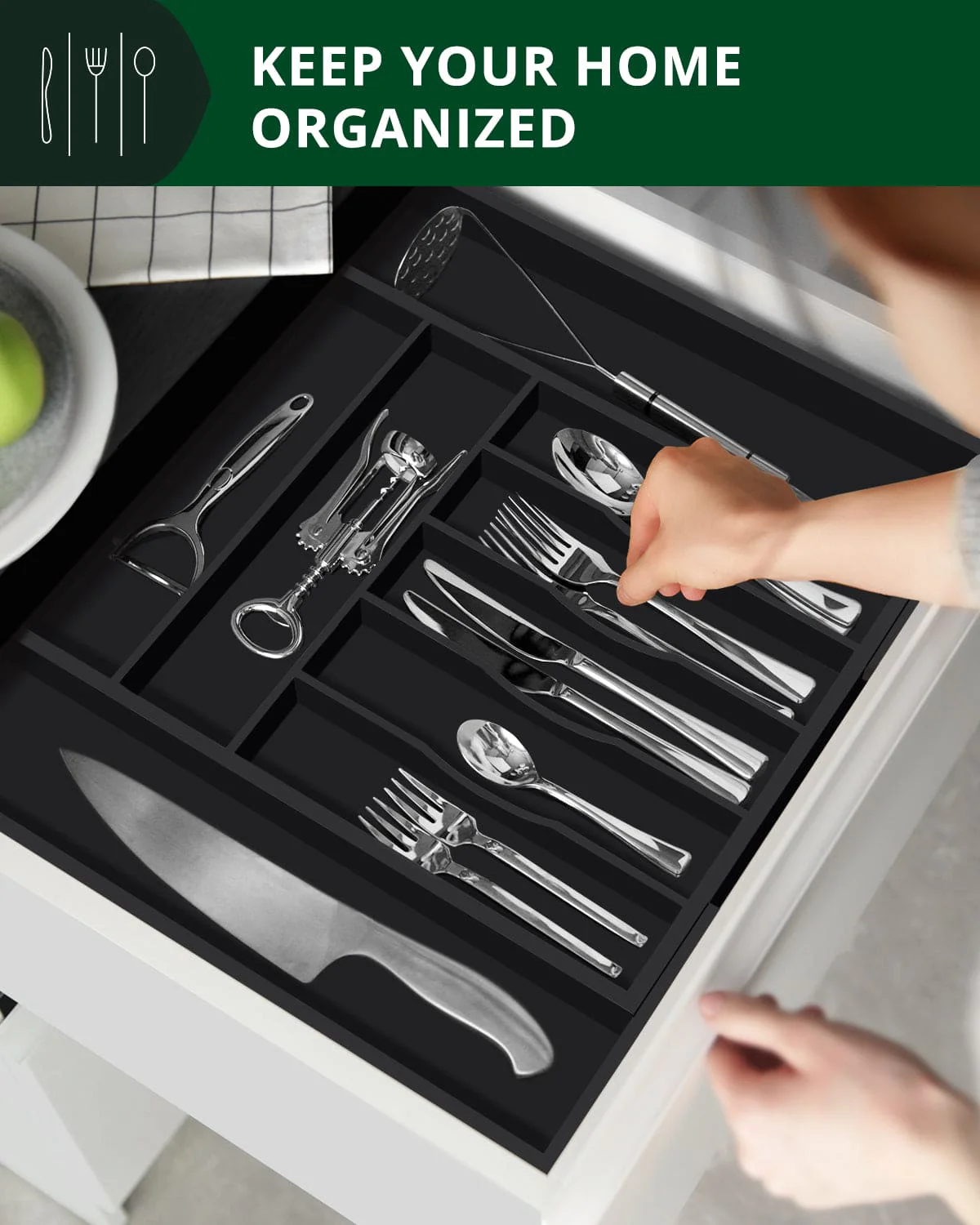 Silverware Drawer Organizer Black 9 Slots - Image 7