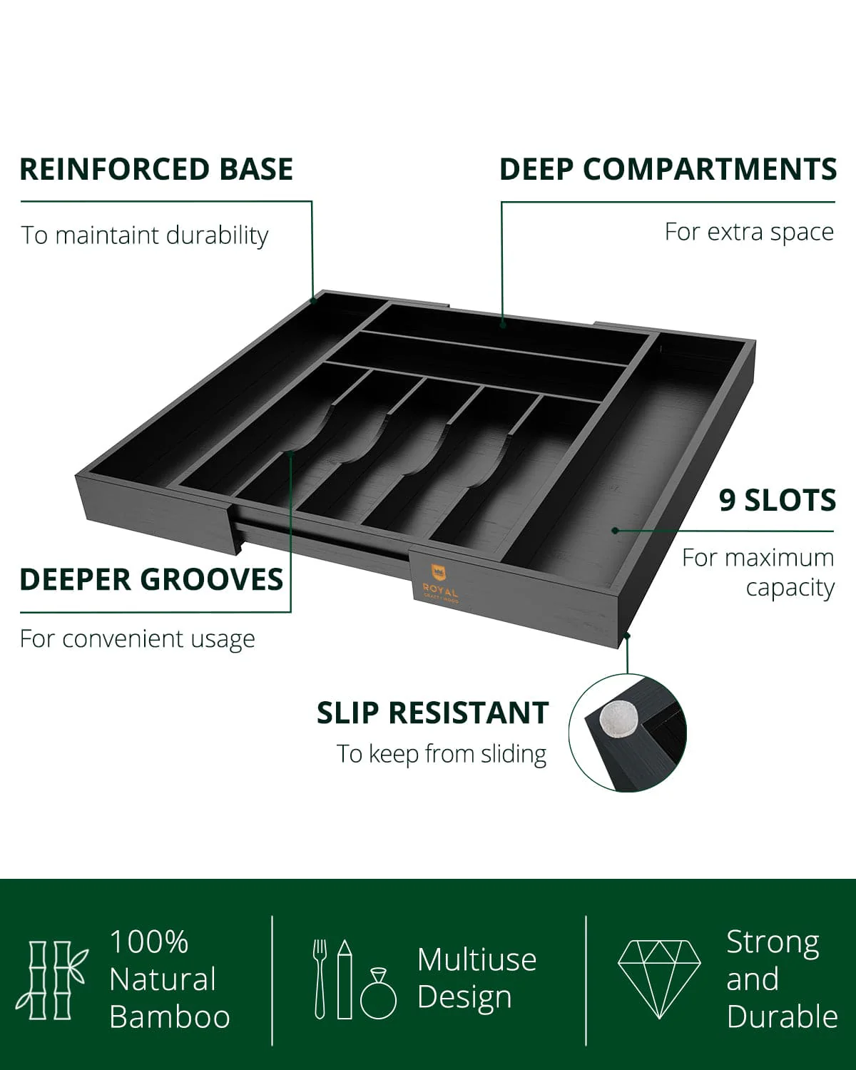 Silverware Drawer Organizer Black 9 Slots - Image 8