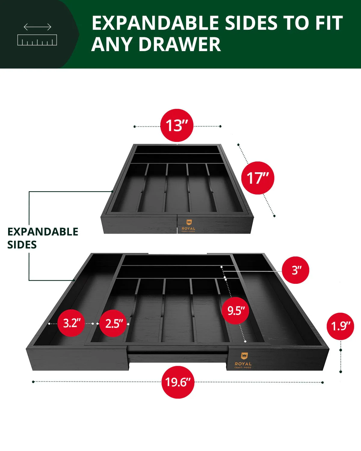 Silverware Drawer Organizer Black 9 Slots - Image 9