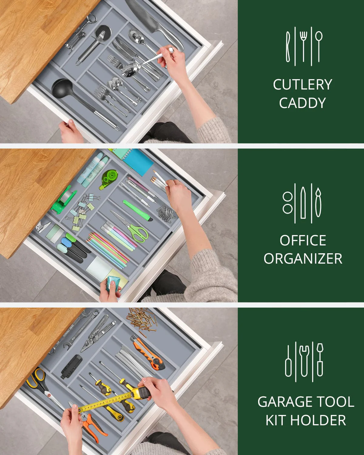 Silverware Drawer Organizer, Gray (9 Slots) - Image 4