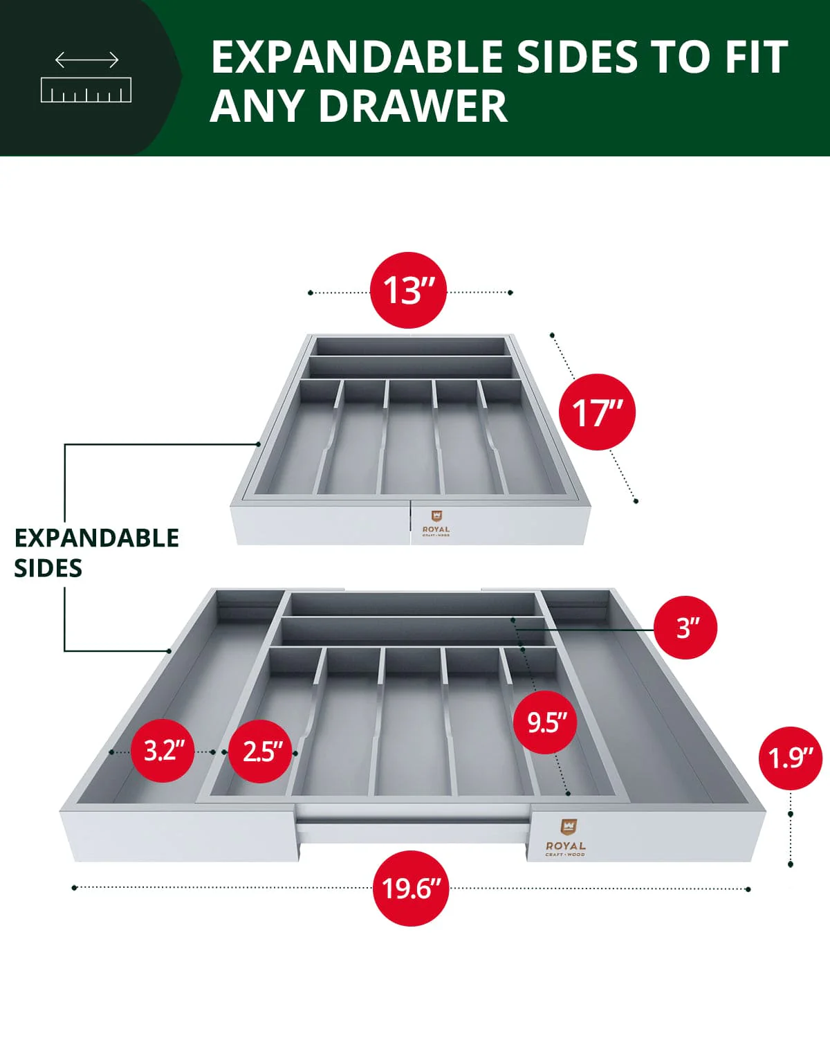 Silverware Drawer Organizer, Gray (9 Slots) - Image 5
