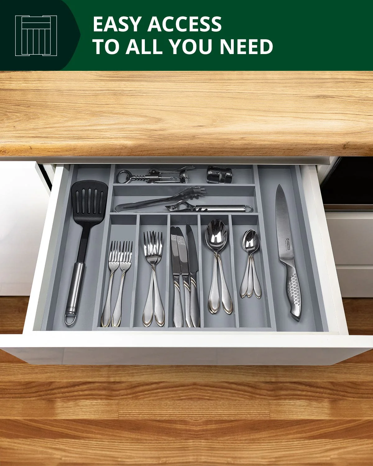Silverware Drawer Organizer, Gray (9 Slots) - Image 7