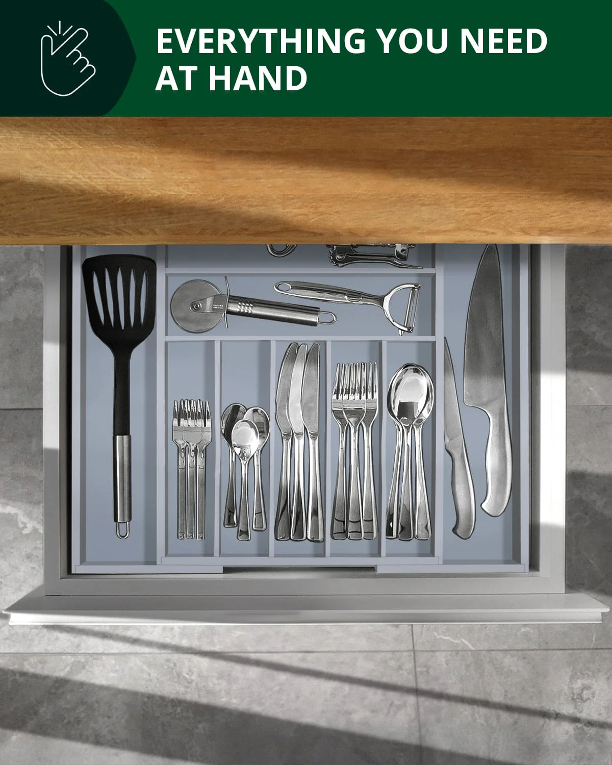 Silverware Drawer Organizer, Gray (9 Slots) - Image 9