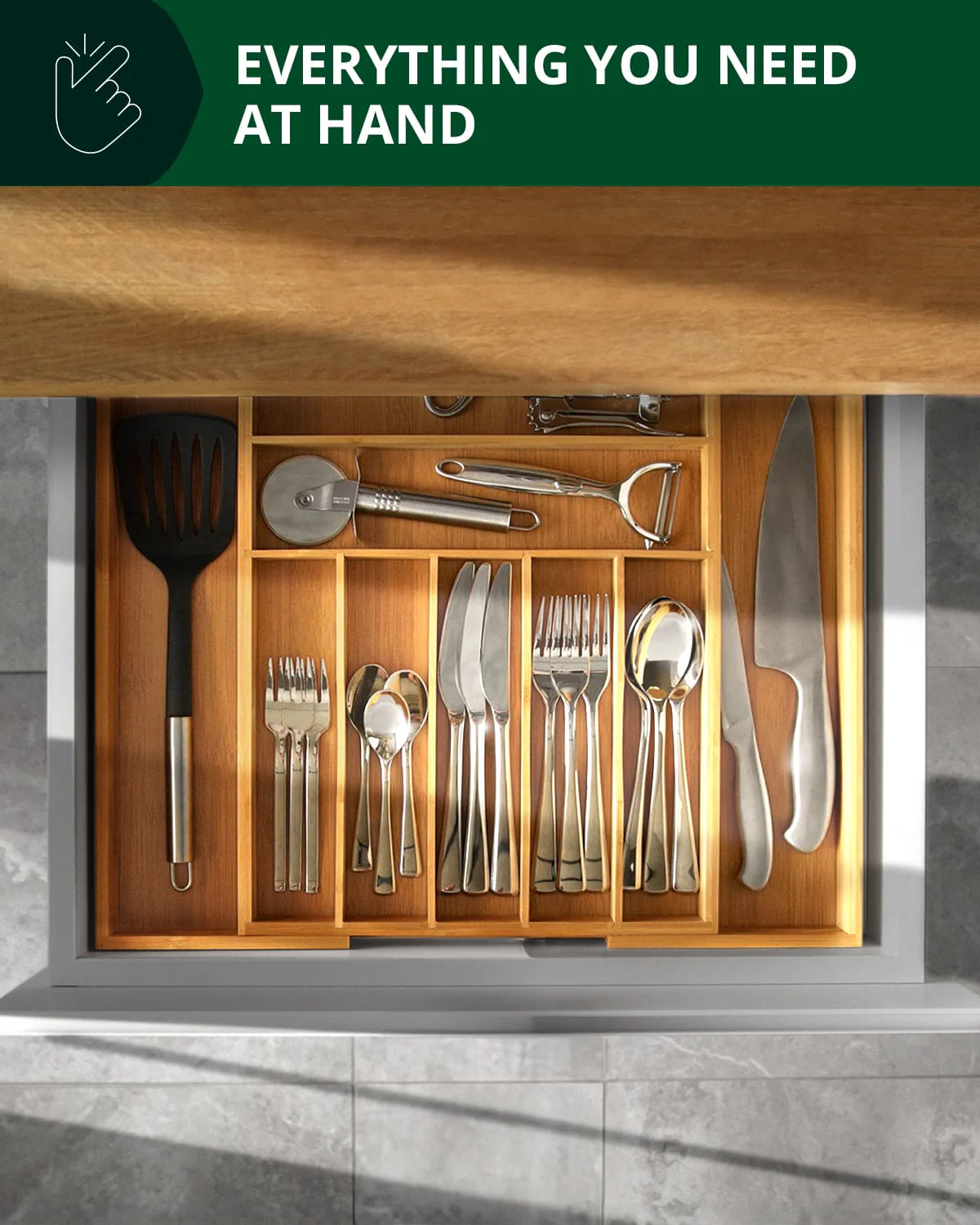 Silverware Drawer Organizer, Natural (9 Slots) - Image 3