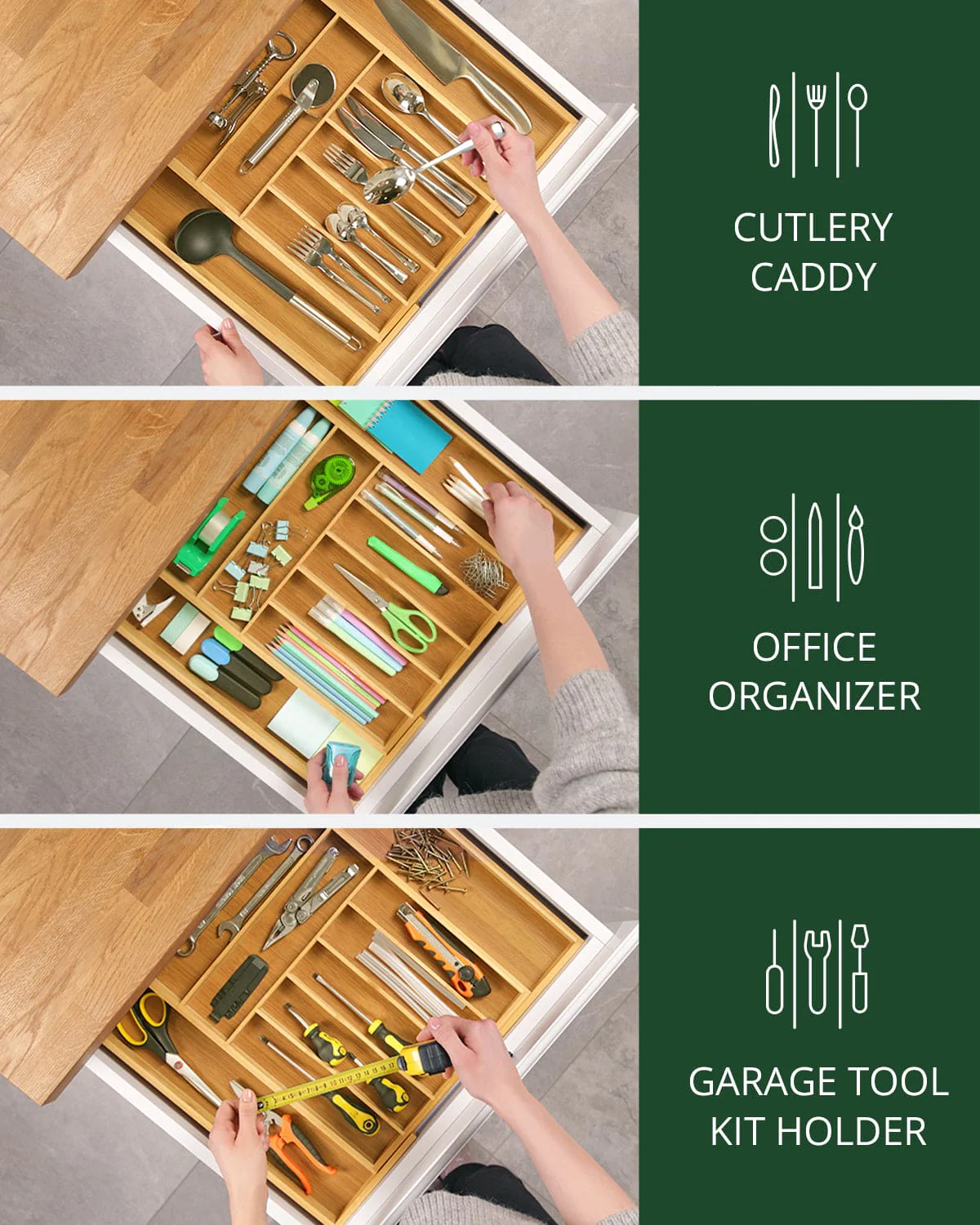 Silverware Drawer Organizer, Natural (9 Slots) - Image 5