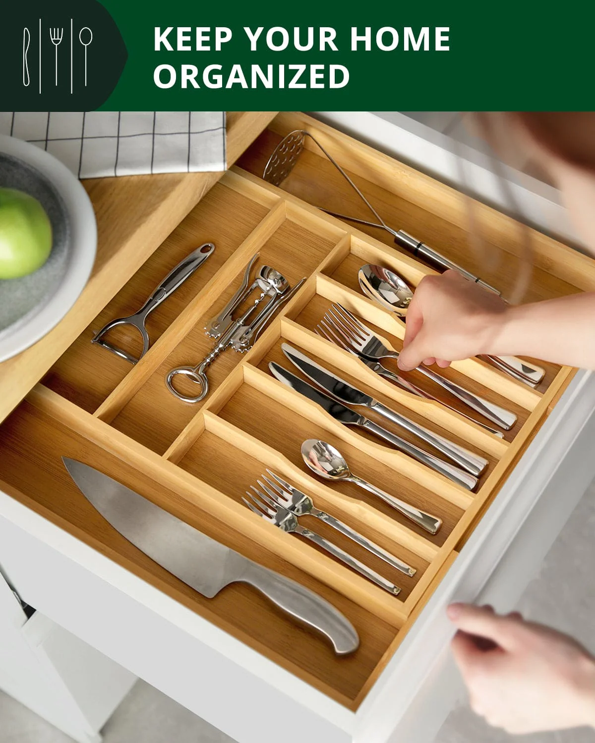 Silverware Drawer Organizer, Natural (9 Slots) - Image 6