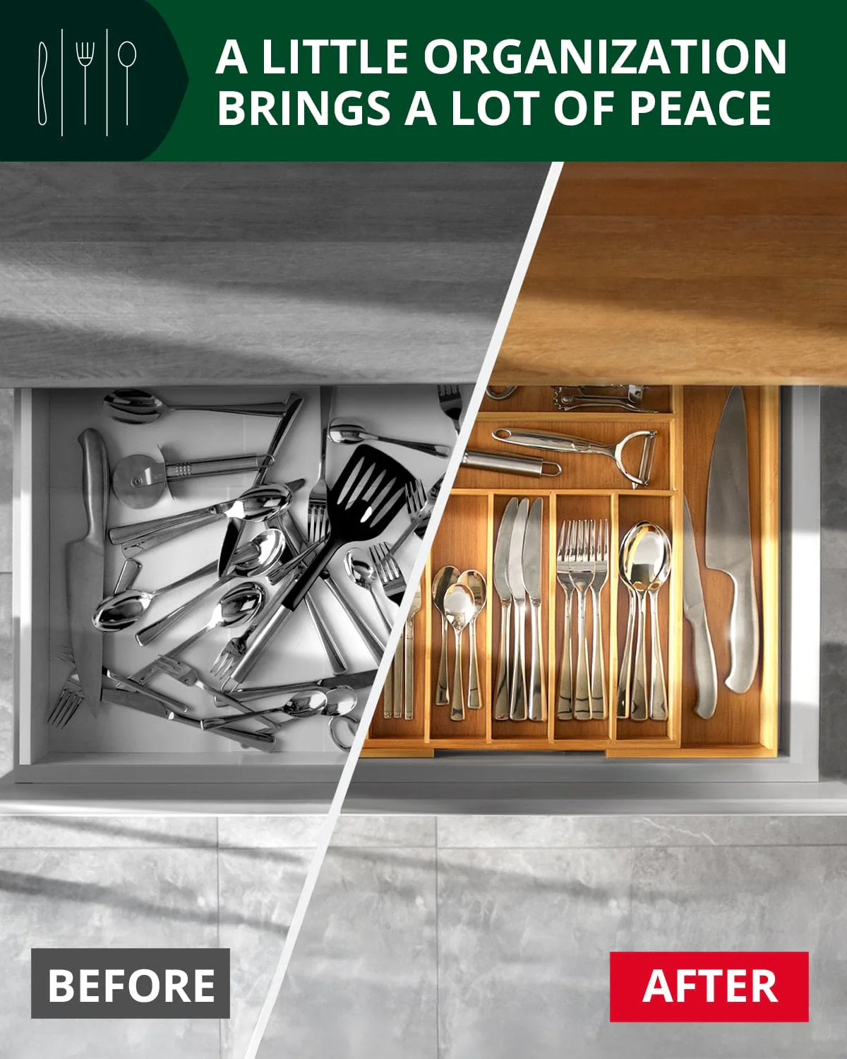 Silverware Drawer Organizer, Natural (9 Slots) - Image 8