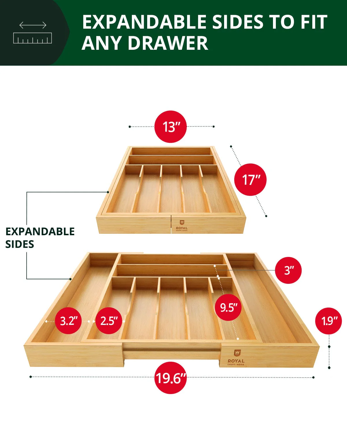 Silverware Drawer Organizer, Natural (9 Slots) - Image 9