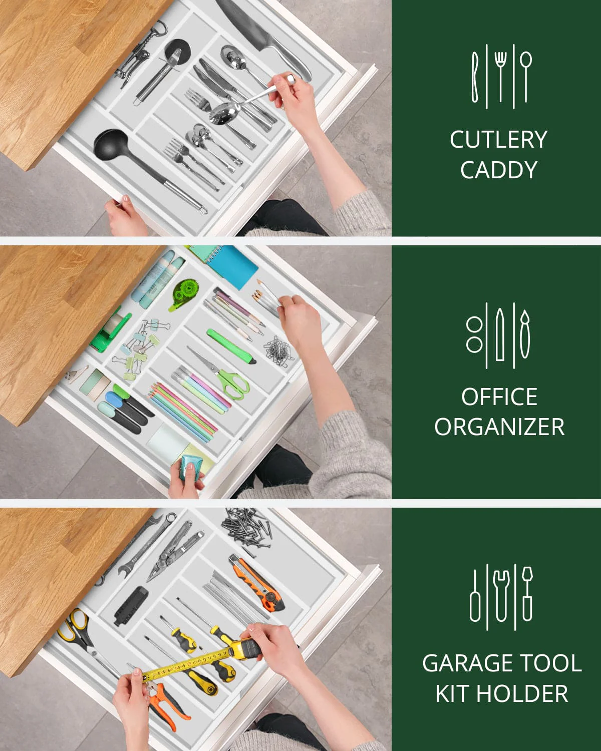 Silverware Drawer Organizer, White (9 Slots) - Image 3