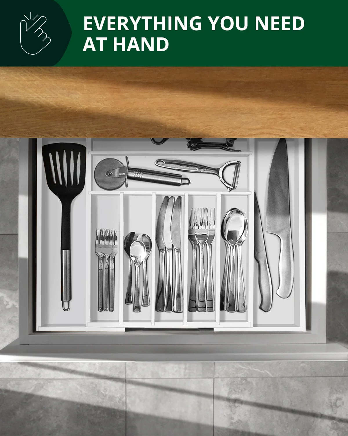 Silverware Drawer Organizer, White (9 Slots) - Image 4