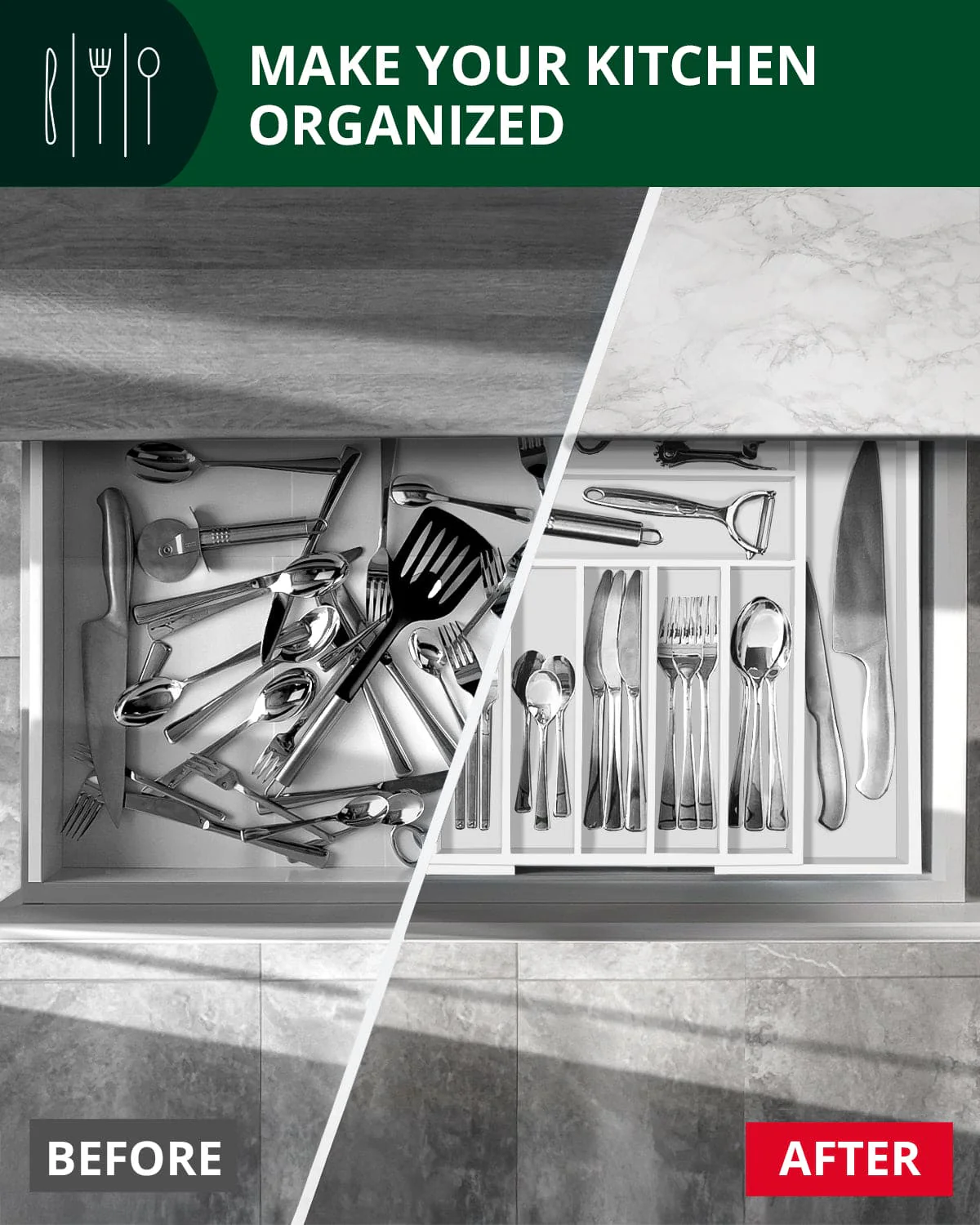 Silverware Drawer Organizer, White (9 Slots) - Image 6