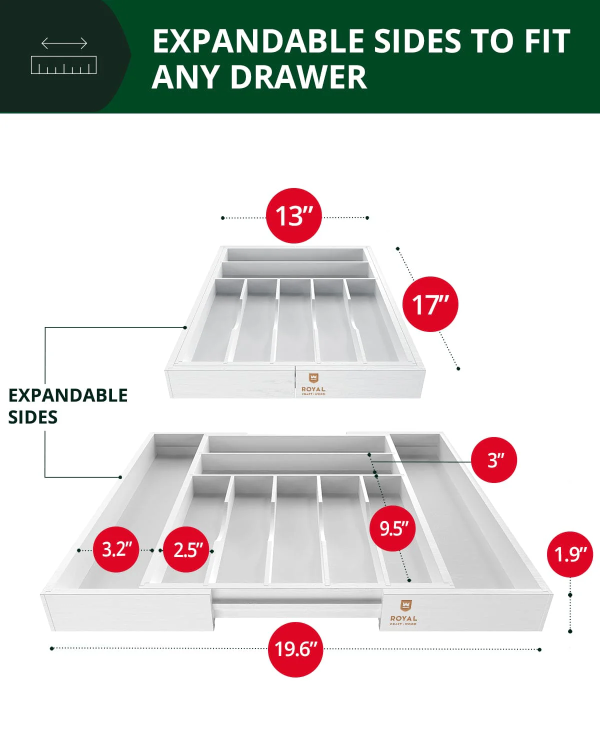 Silverware Drawer Organizer, White (9 Slots) - Image 9