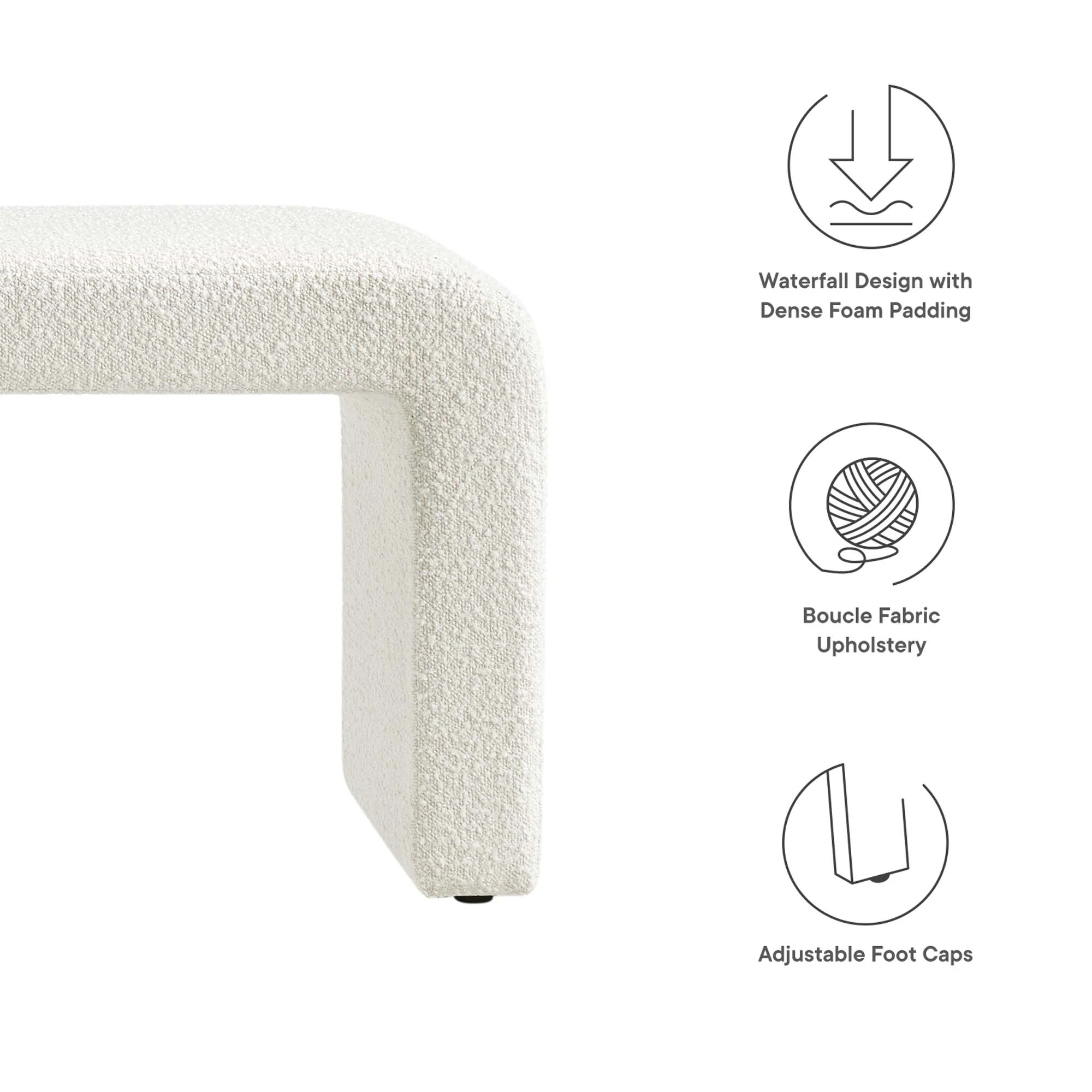 Simba Boucle Fabric Waterfall Long Bench by Modway - Image 2