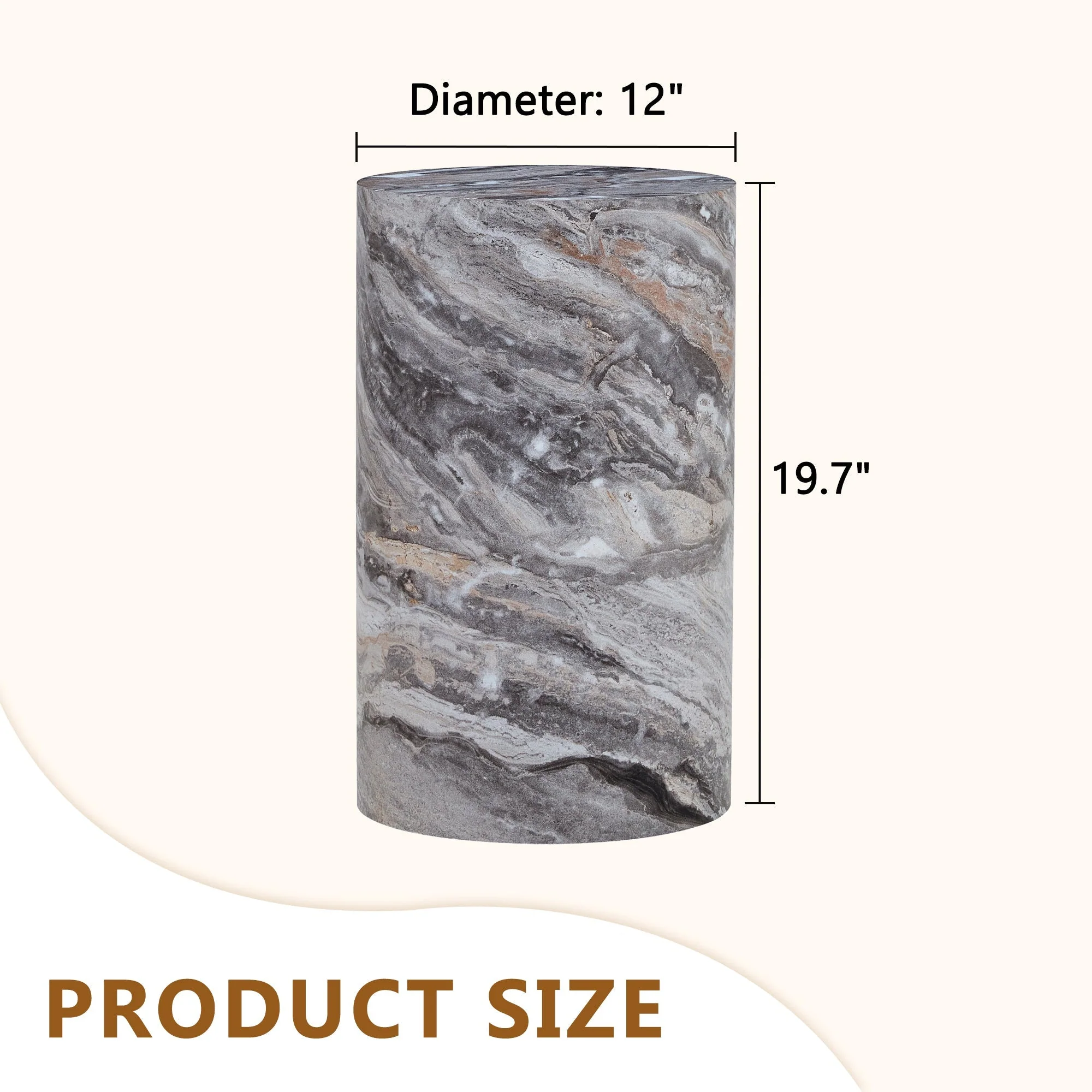 Simple Grey Marble Textured Cylindrical Coffee Table - Image 3