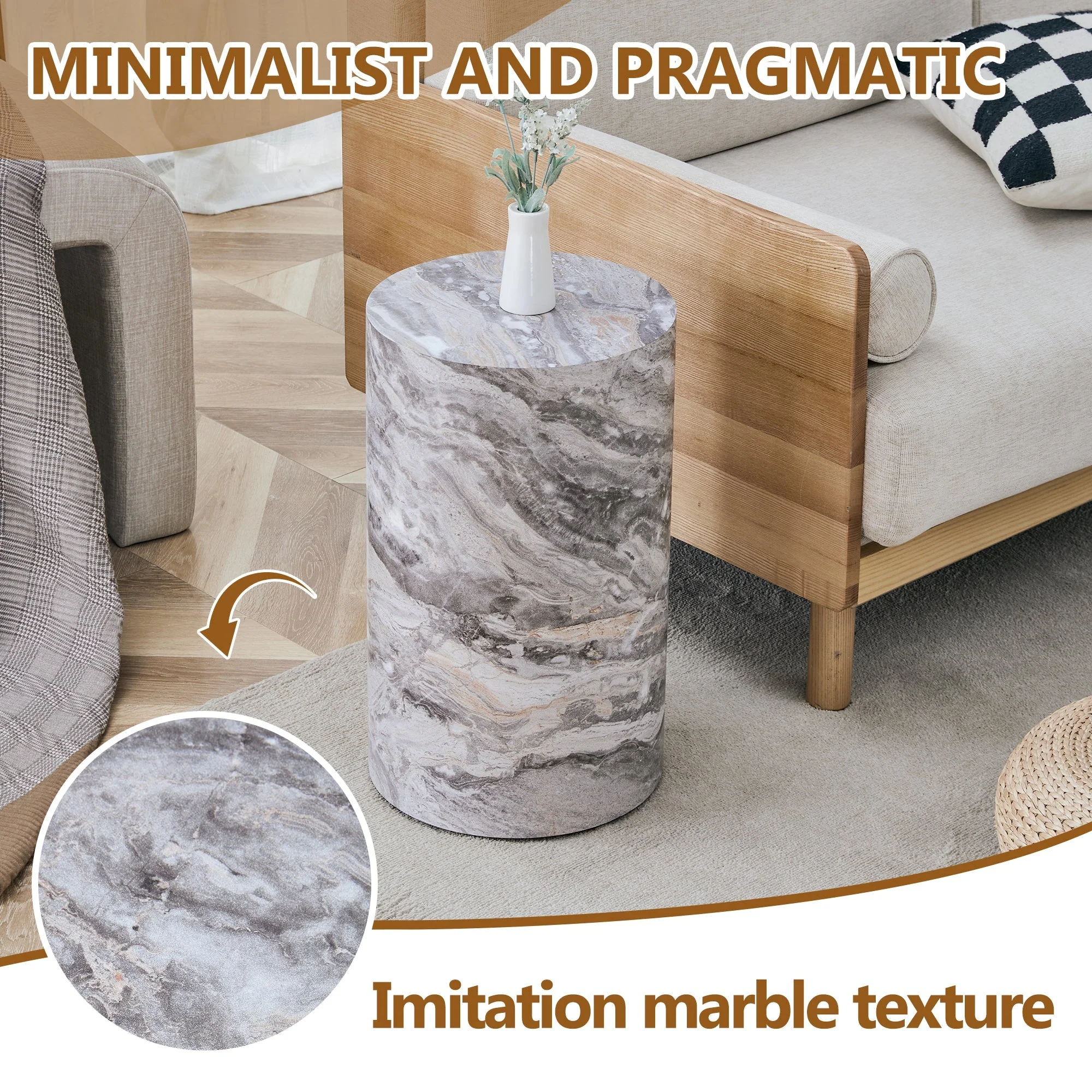 Simple Grey Marble Textured Cylindrical Coffee Table - Image 5