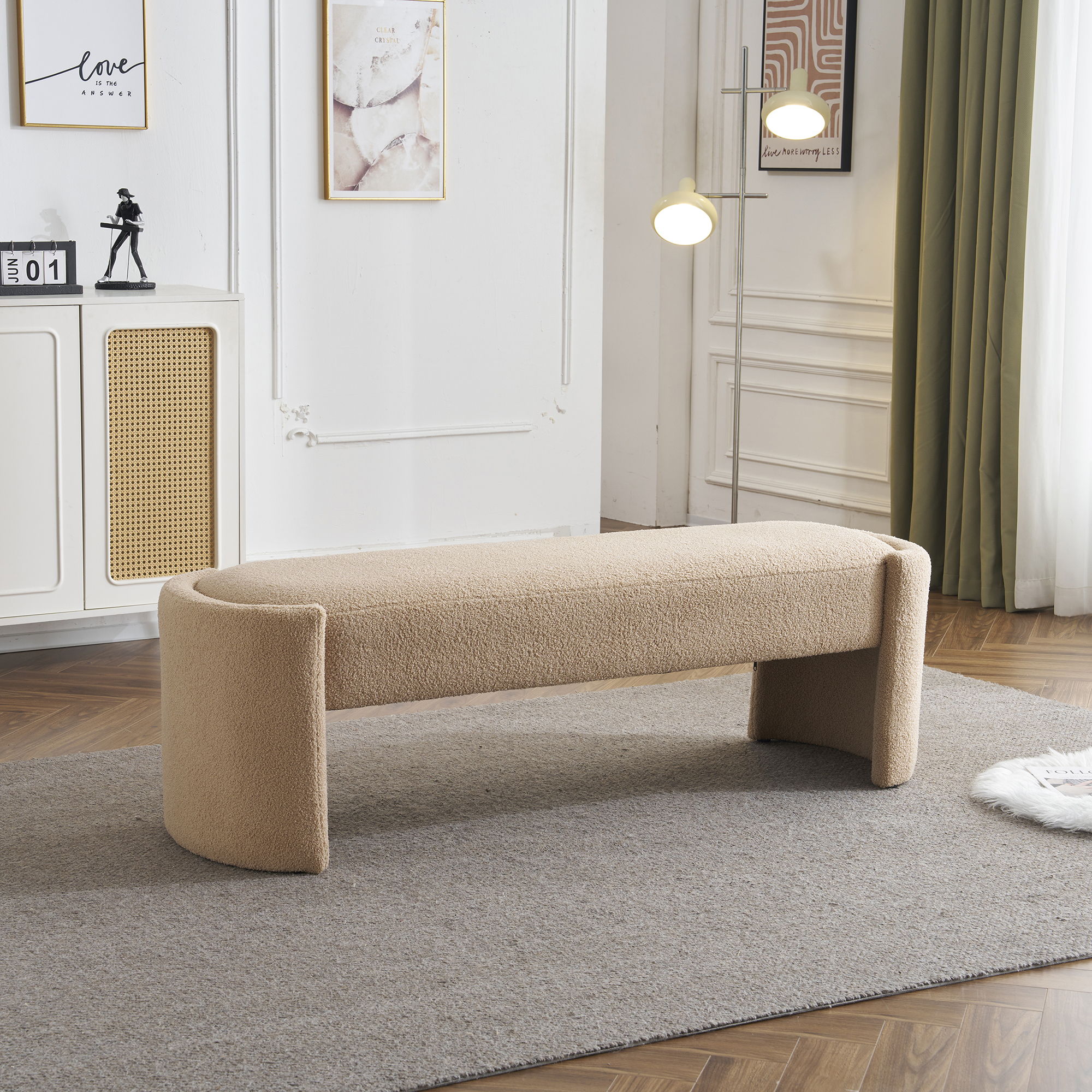 Simple Long Ottoman Bench - Light Camel - Image 3
