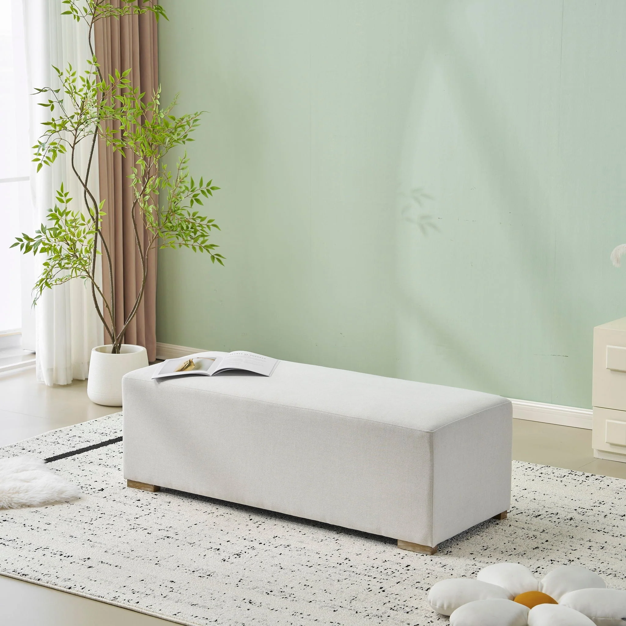 Simple Long Ottoman For Living Room - White - Image 4