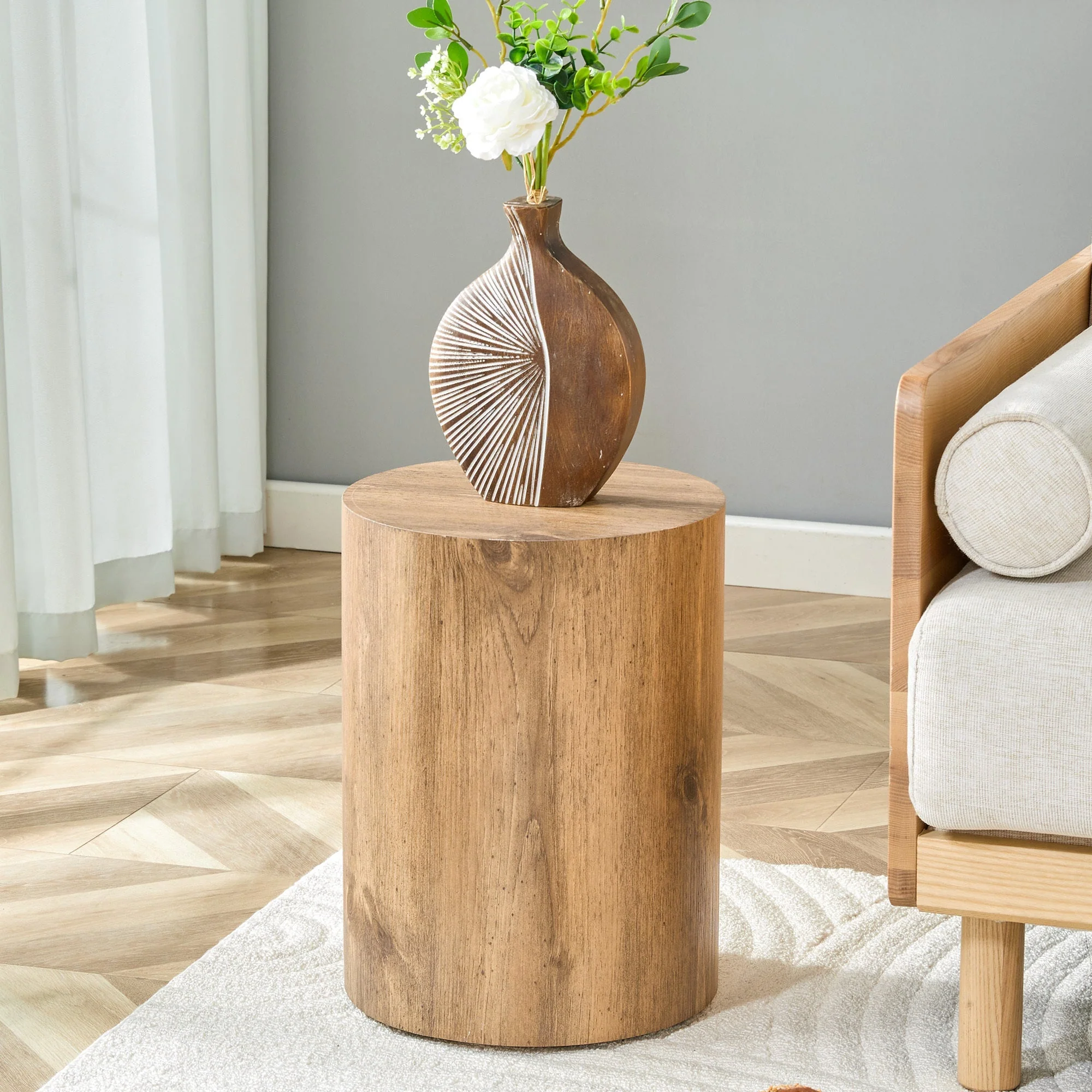 Simple Wood Grain Cylindrical Coffee Table - Image 2