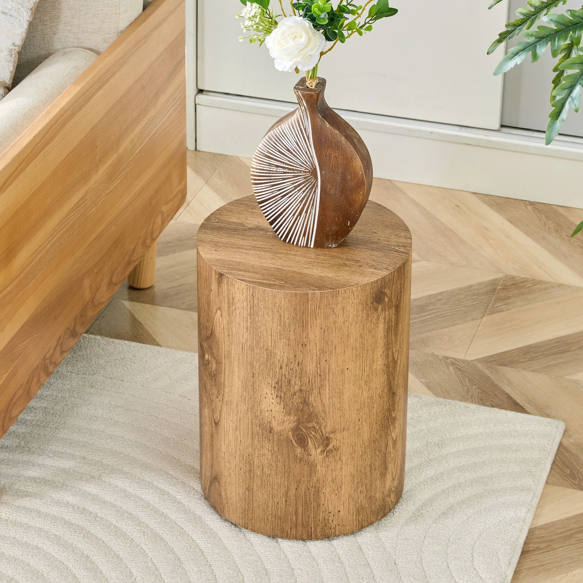 Simple Wood Grain Cylindrical Coffee Table - Image 4