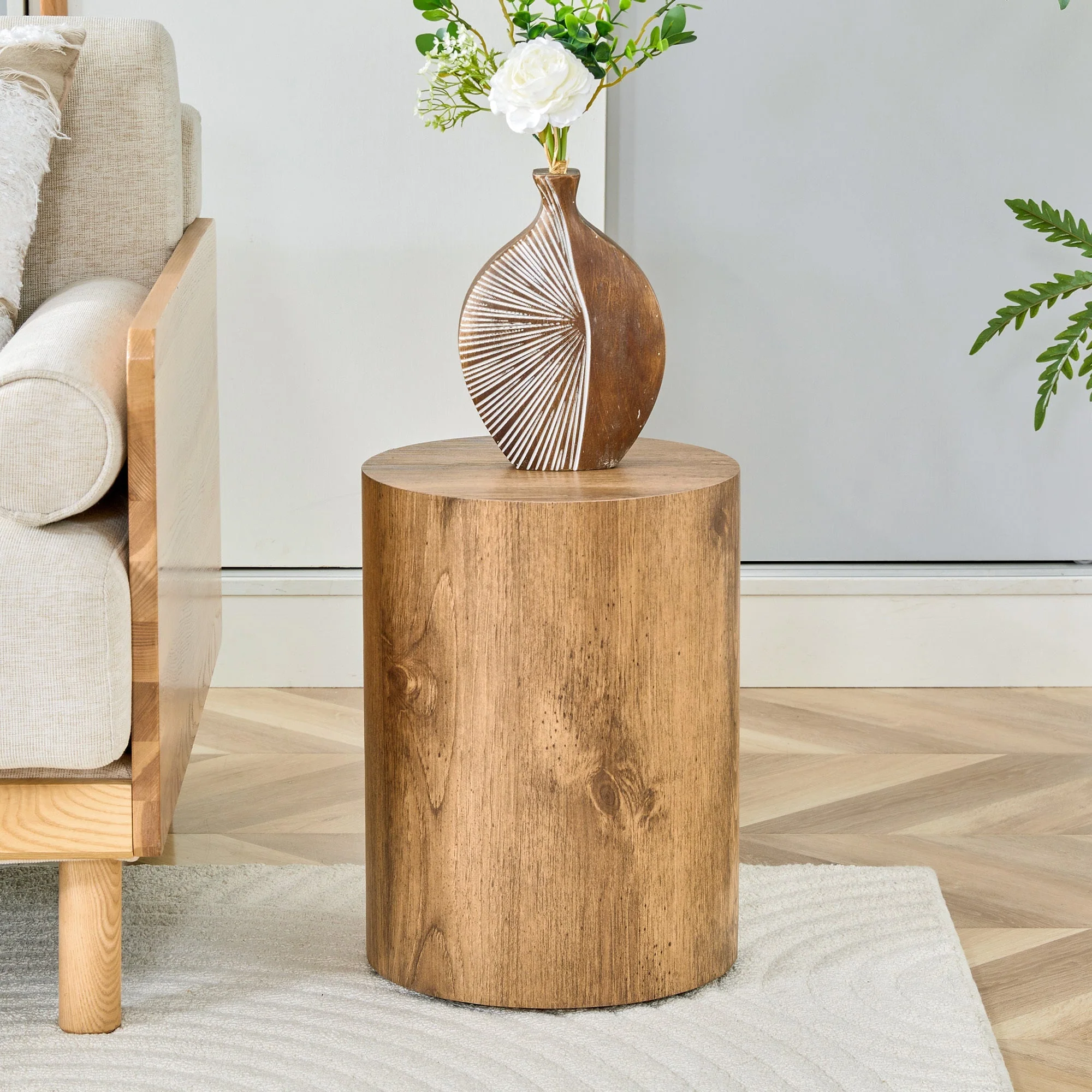 Simple Wood Grain Cylindrical Coffee Table - Image 5