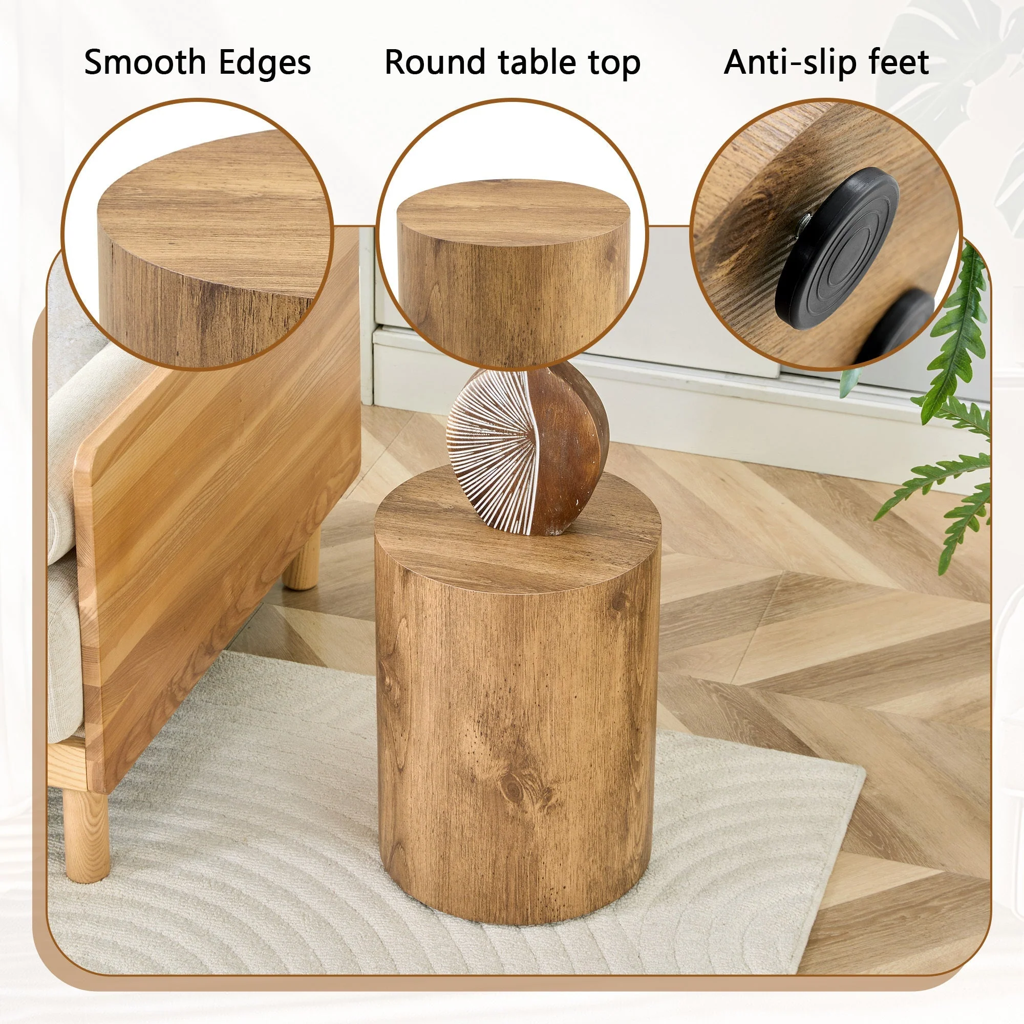 Simple Wood Grain Cylindrical Coffee Table - Image 6