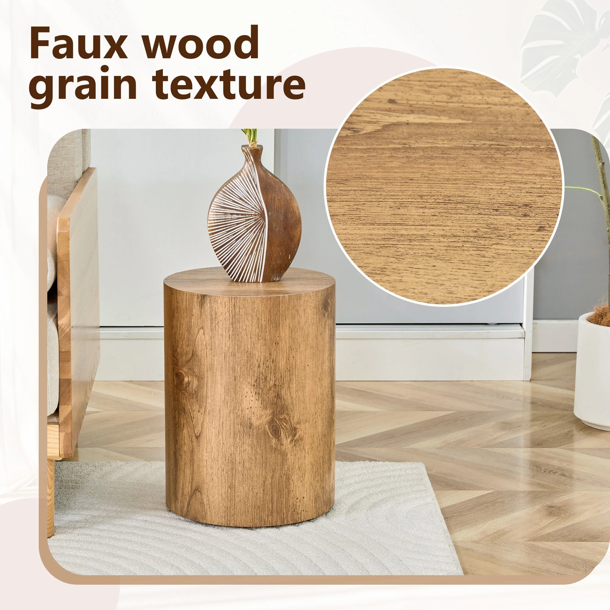 Simple Wood Grain Cylindrical Coffee Table - Image 7
