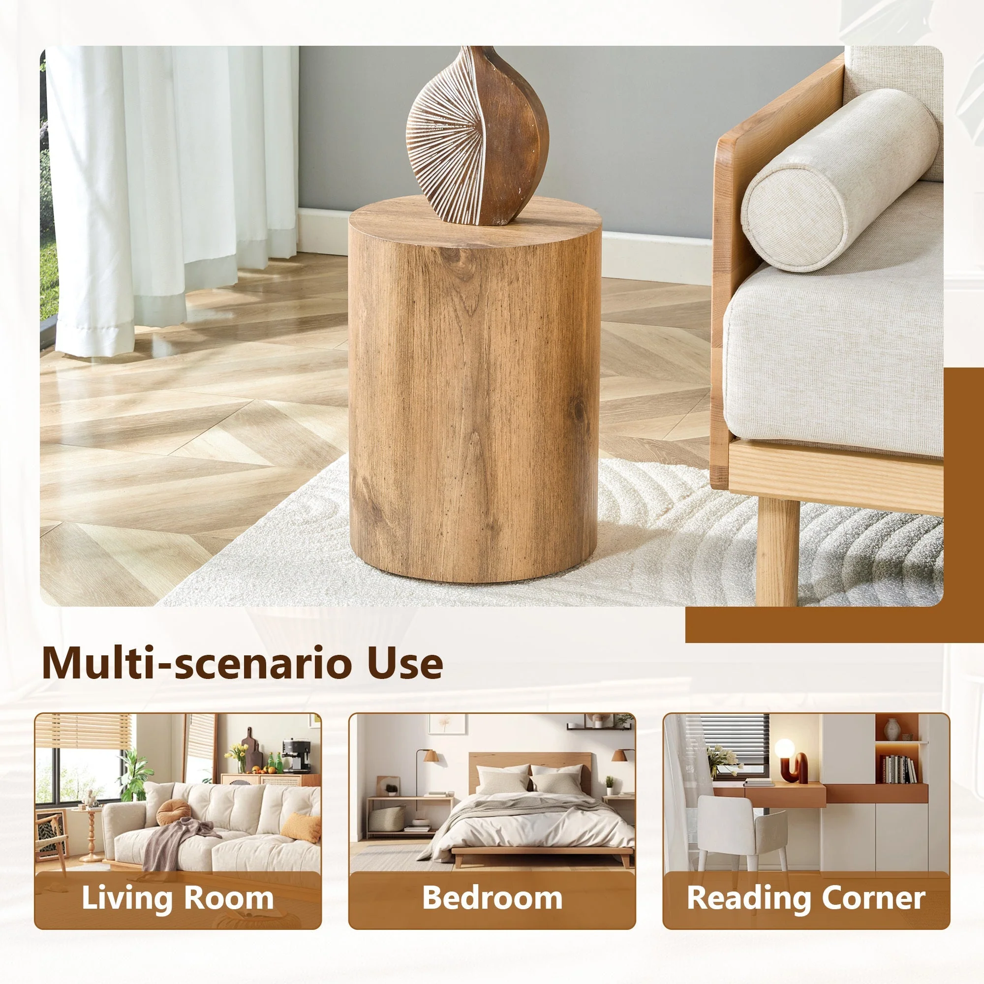 Simple Wood Grain Cylindrical Coffee Table - Image 8