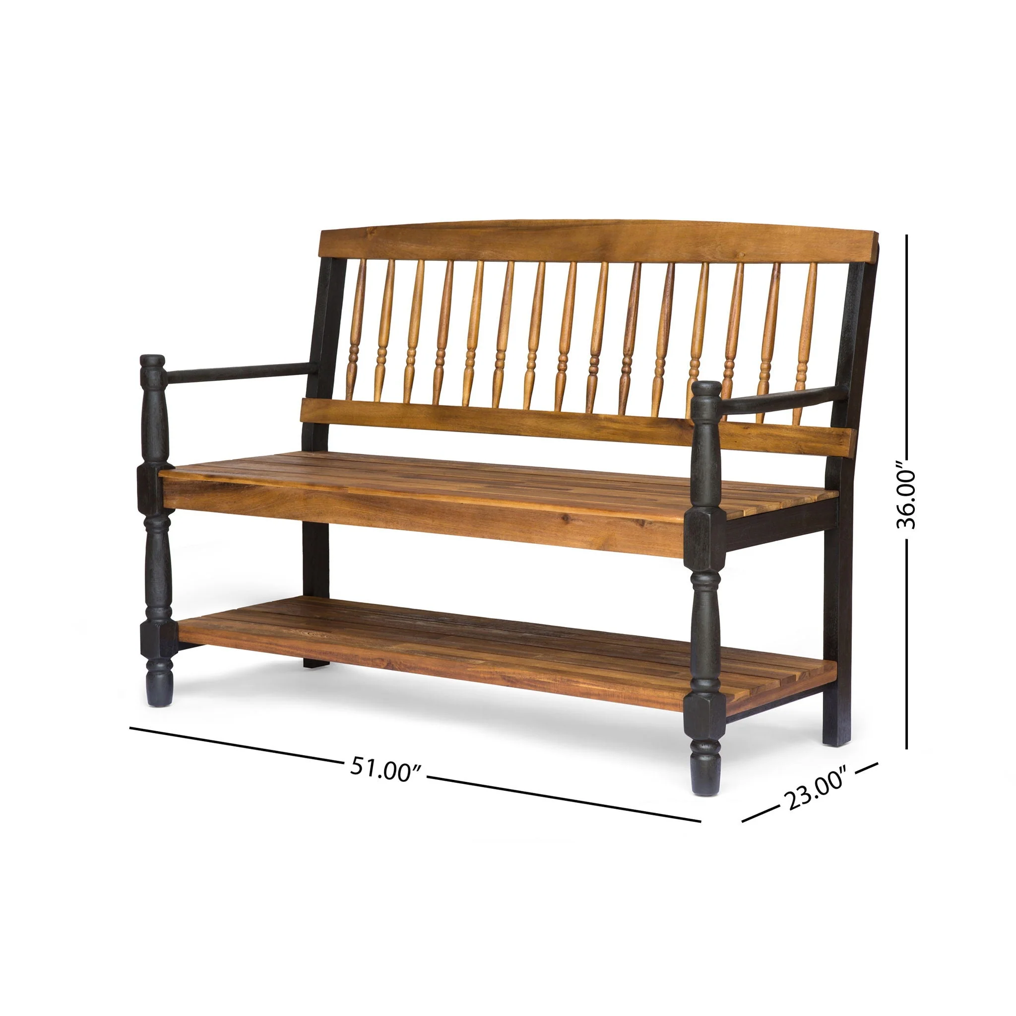 Slatted Bench With Built In Shelf - Image 4
