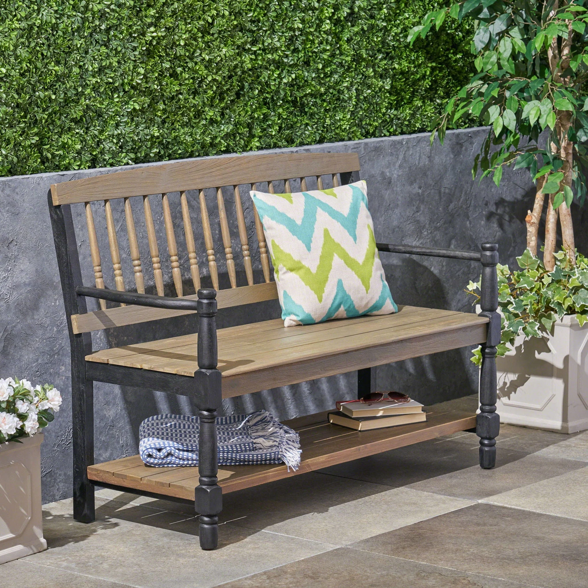 Slatted Bench With Built In Shelf - Image 6