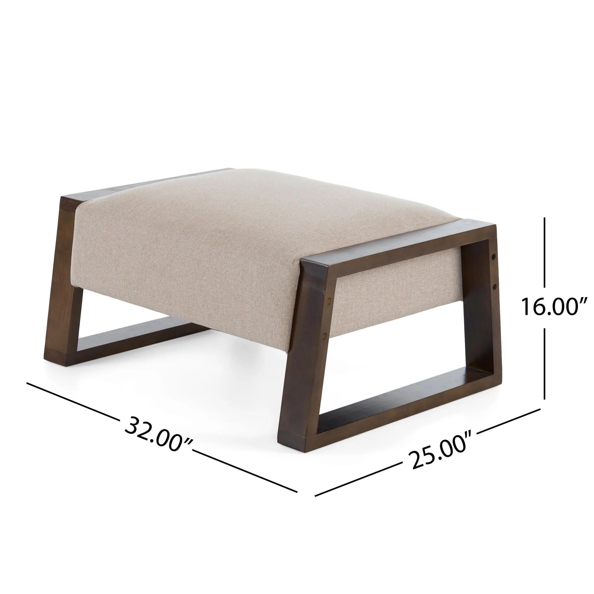 Sleek And Stylish Ottoman Polyester With Rubberwood Legs - Beige - Image 4