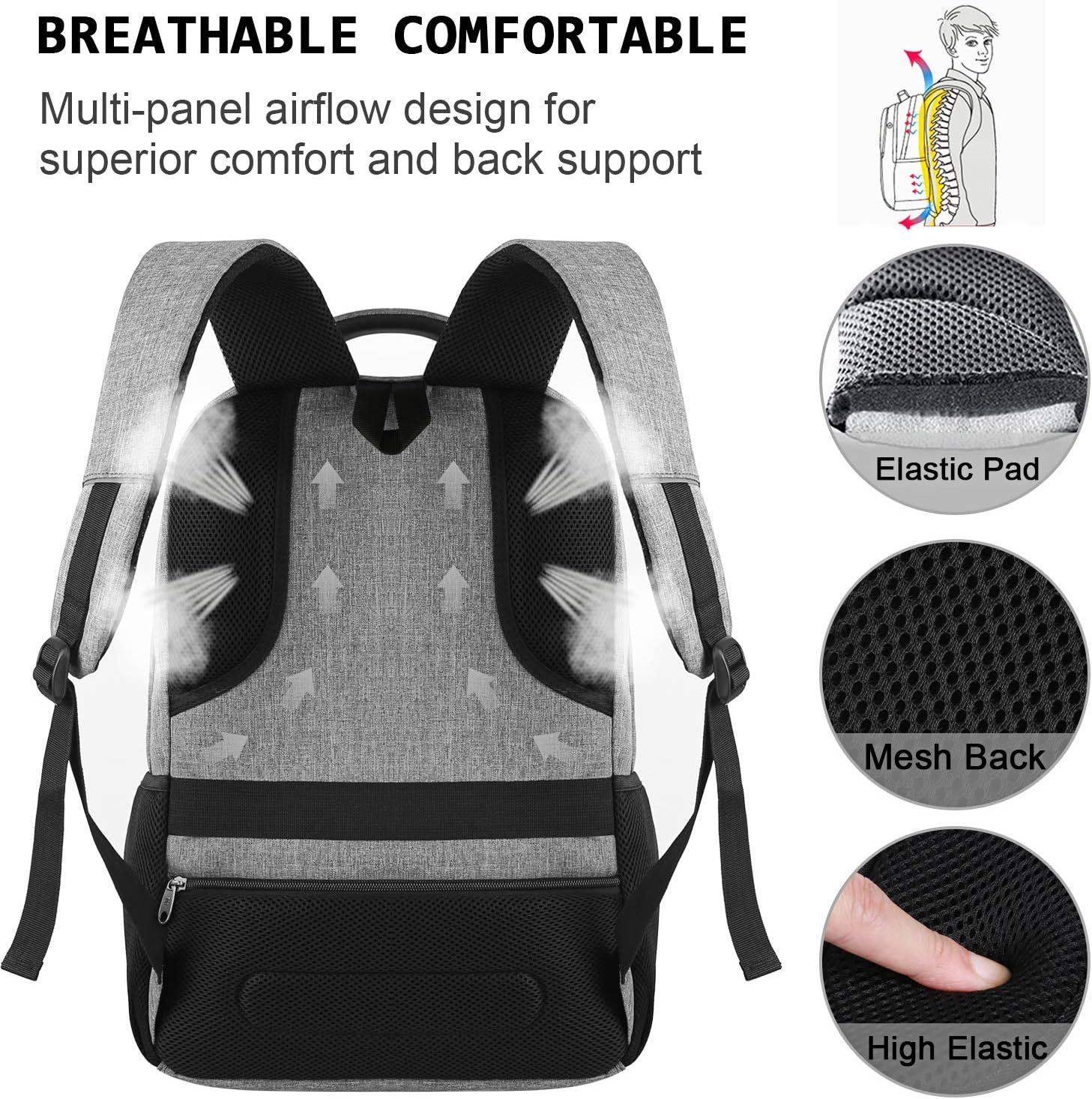 Slim Anti Theft Laptop Backpack 15.6 Inch USB Charging Travel Bag - Image 10