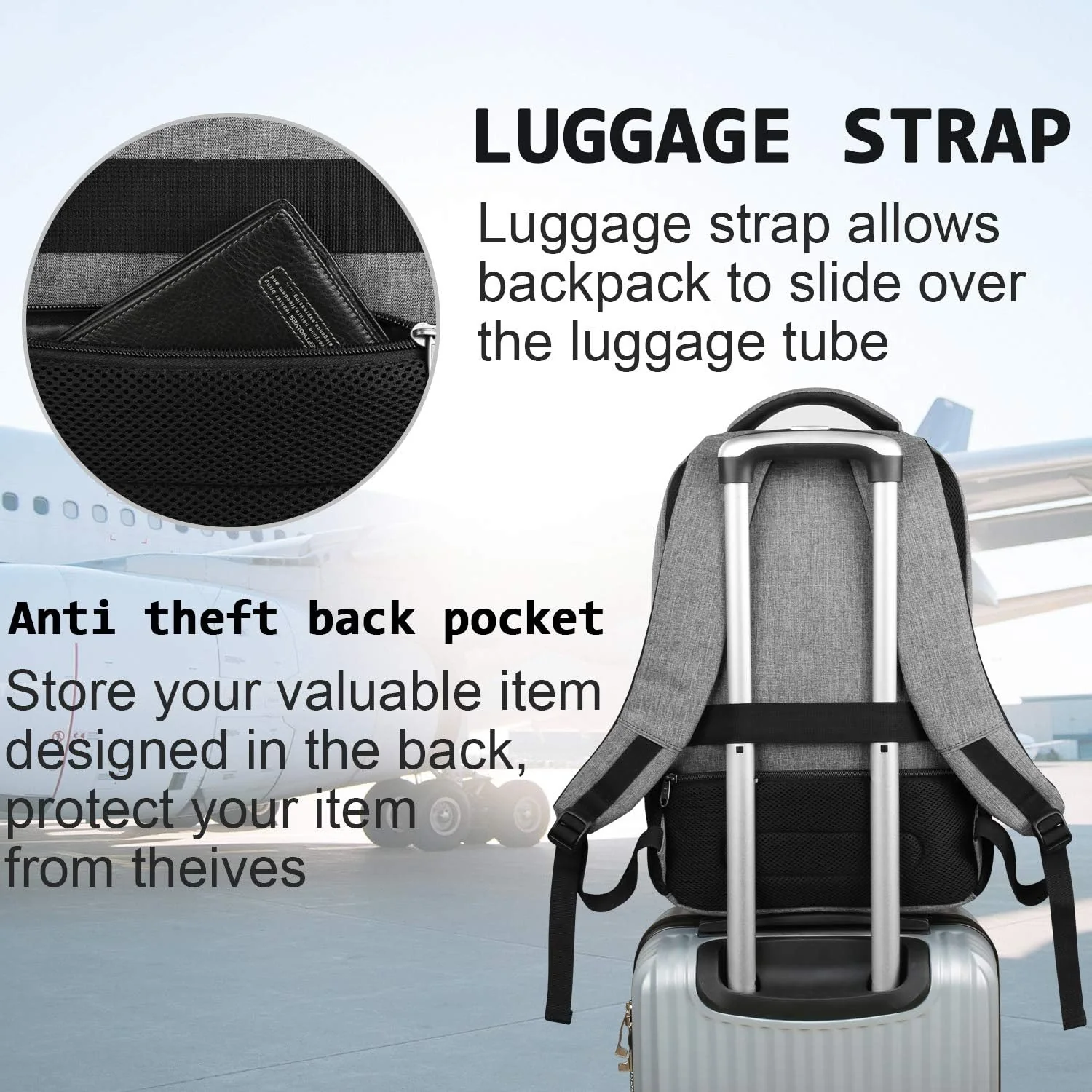 Slim Anti Theft Laptop Backpack 15.6 Inch USB Charging Travel Bag - Image 11