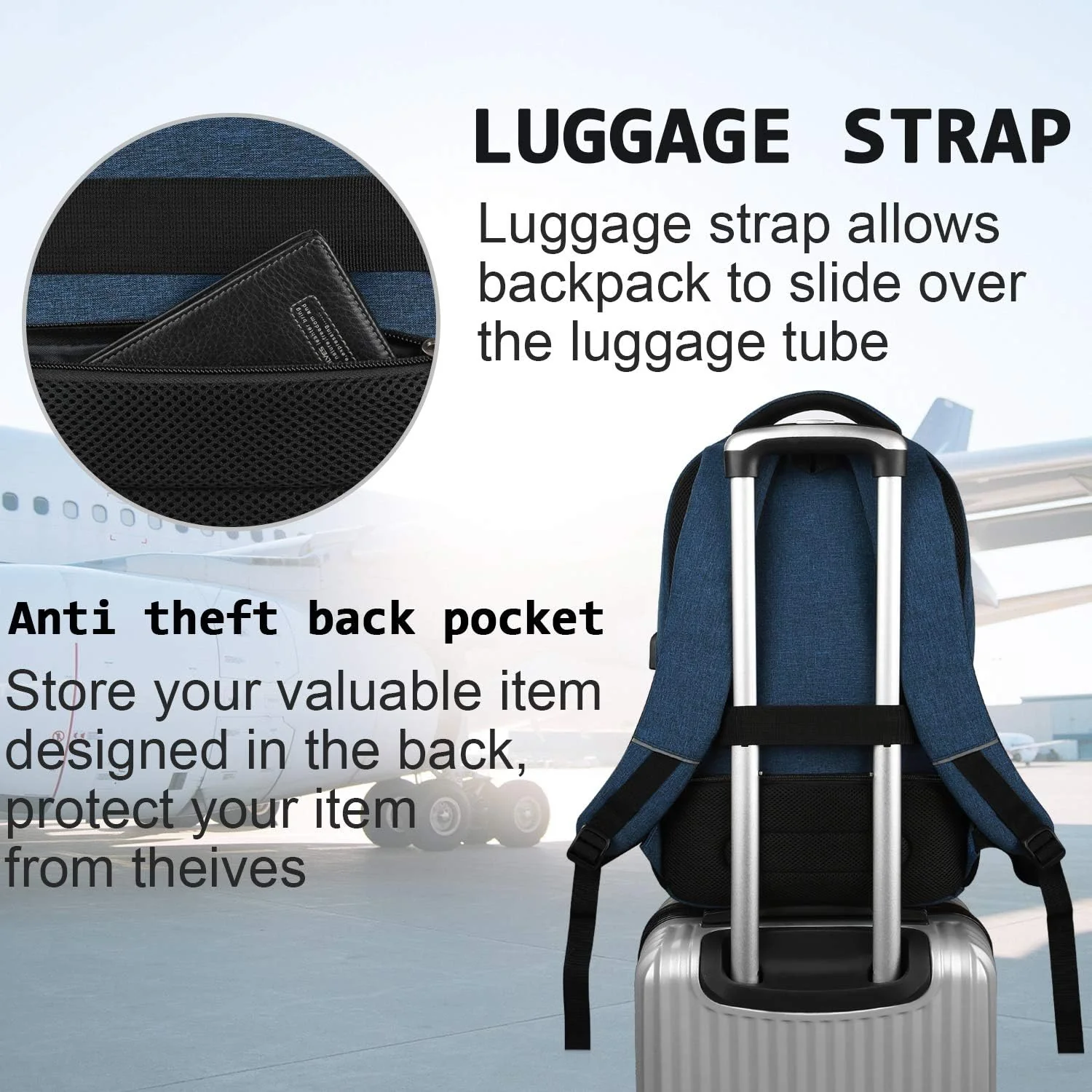 Slim Anti Theft Laptop Backpack 15.6 Inch USB Charging Travel Bag - Image 17