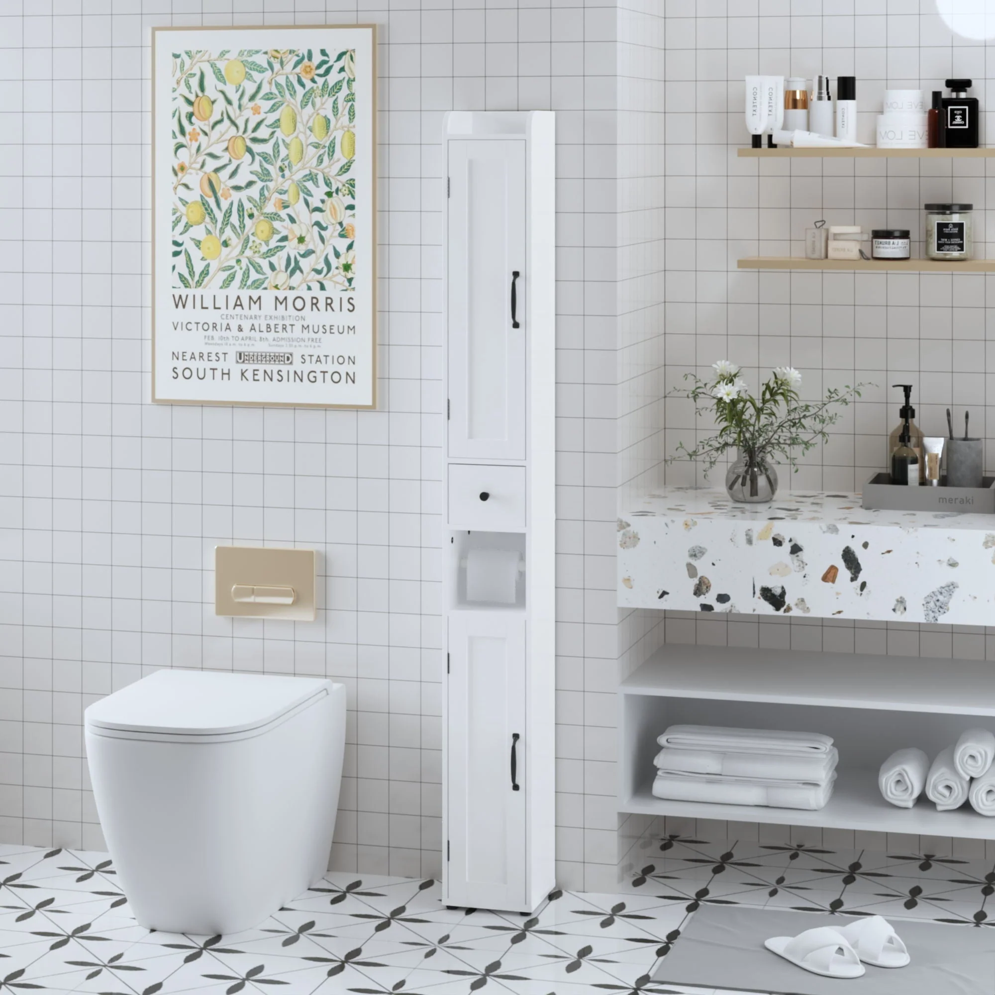 Slim Tall Bathroom Storage Cabinet With Adjustable Shelves, 2 Doors Freestanding Cabinet - White - Image 3