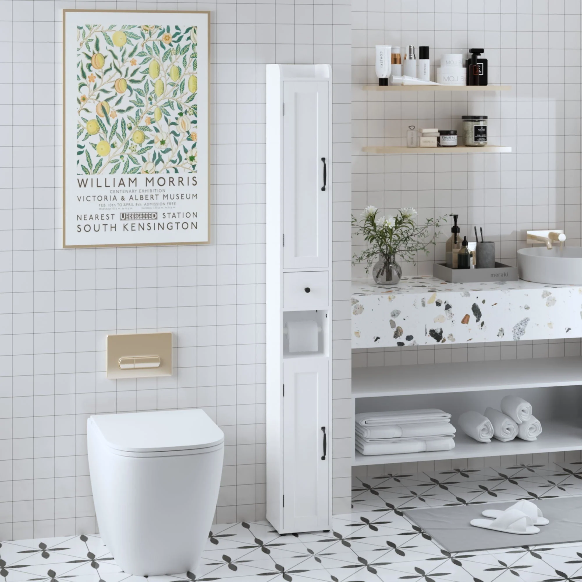 Slim Tall Bathroom Storage Cabinet With Adjustable Shelves, 2 Doors Freestanding Cabinet - White - Image 4
